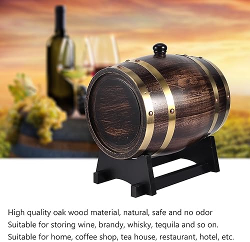 Miniatura 5 de Barril de whisky de madera, barril de envejecimiento de roble de 3 litros con 4 soportes y grifo, barril de vino tinto para cerveza casera,
