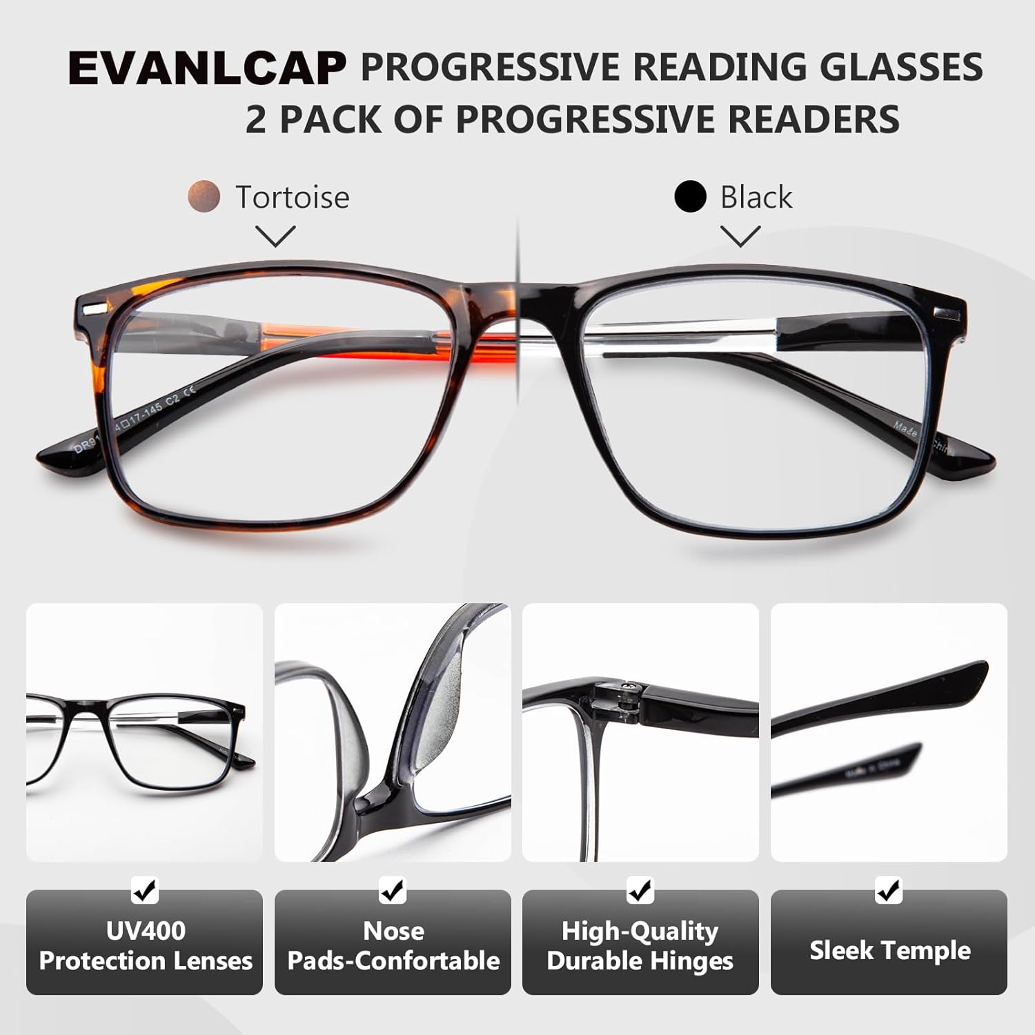 Progressive Multifocus Reading Glasses Men Women with UV Protection, 2 Pack Computer Glasses for Daily Use