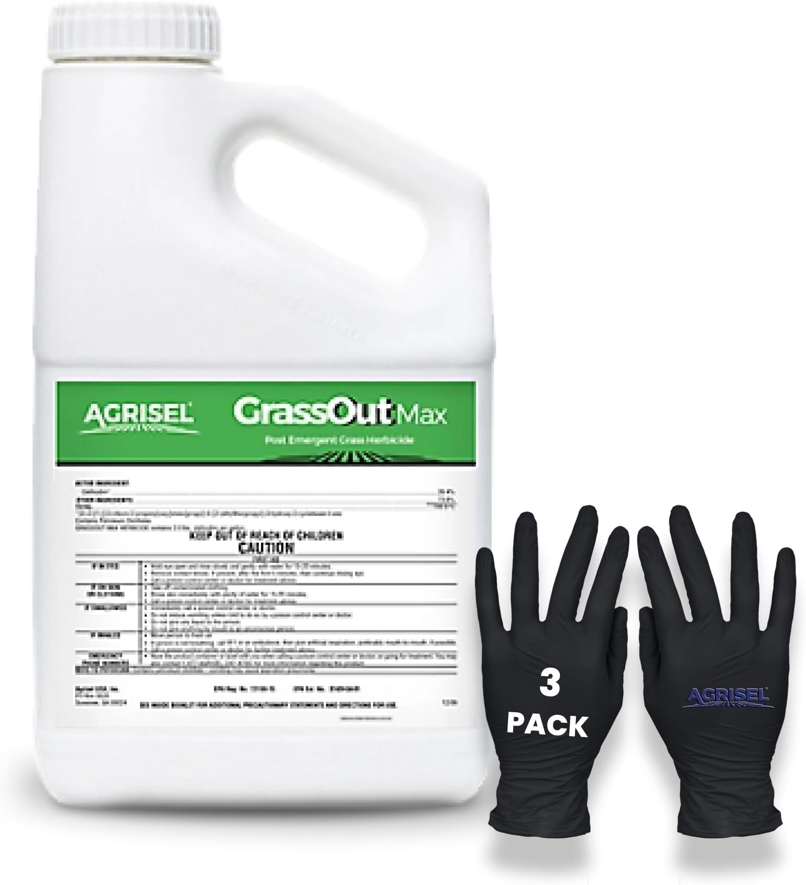 - GrassOut Max Weed Killer, Targets 50+ Grassy Weeds Without Harming Desired Plants, Pet Safe, Large Area Treatment, Easy Application, Includes 3-Pack of Agrisel Protective Gloves, 128 Ounces