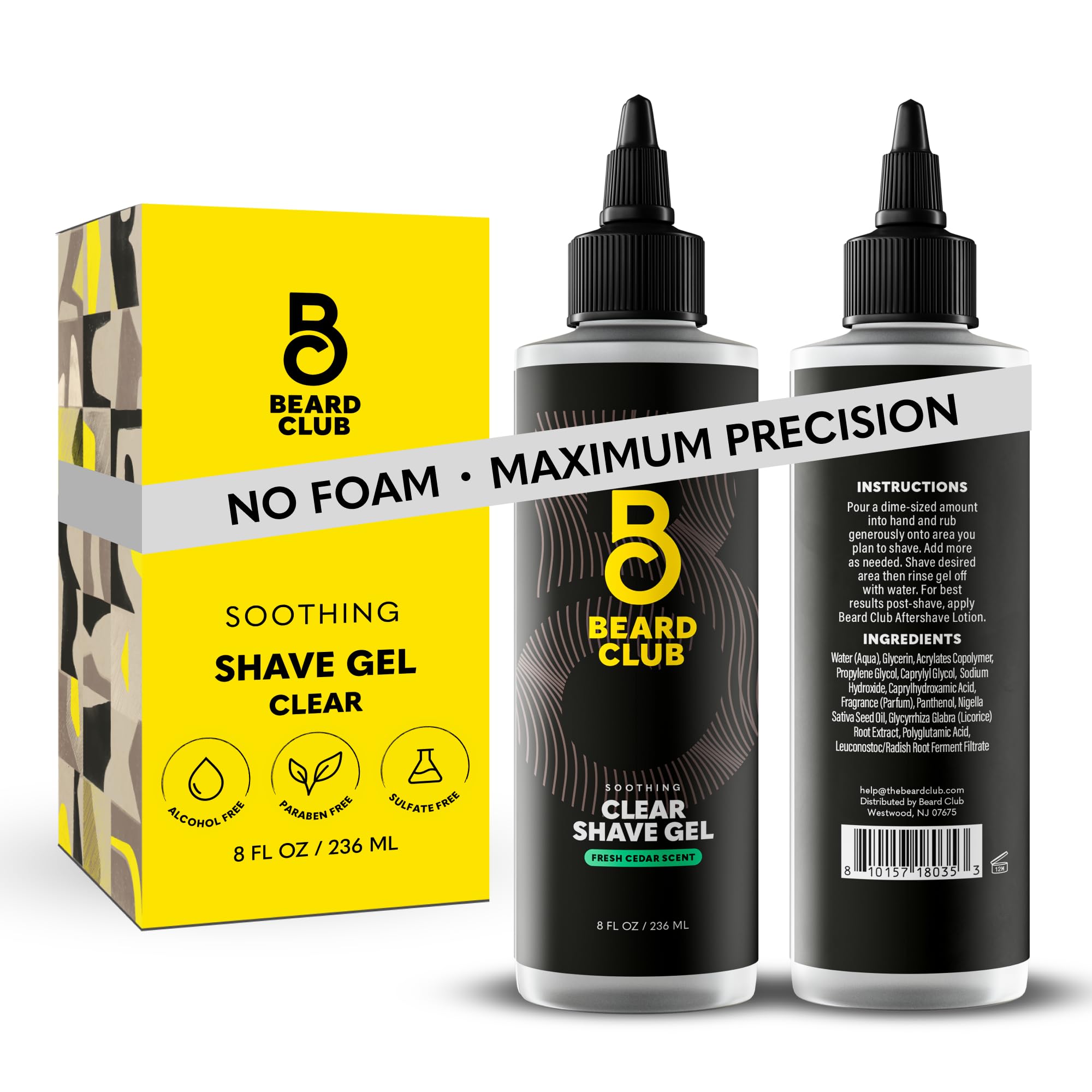 Beard Club Premium Shaving Gel for Men Hydrating Mens Shave Cream for Sensitive Skin Cedar Scent Precise Line