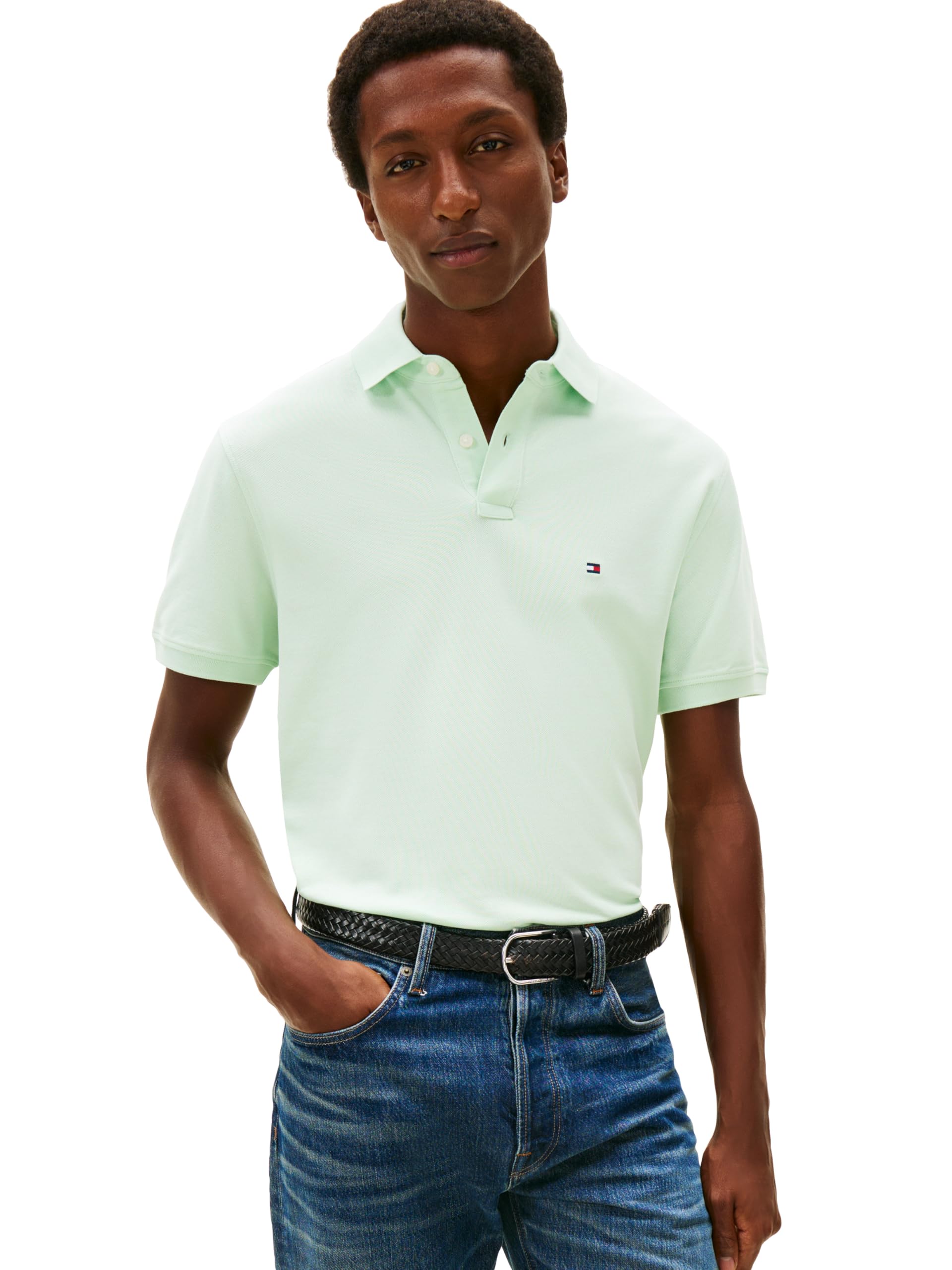 Tommy Hilfiger Men's Short Sleeve Polo Shirts in Classic Fit with Stretch and Organic Pique Cotton