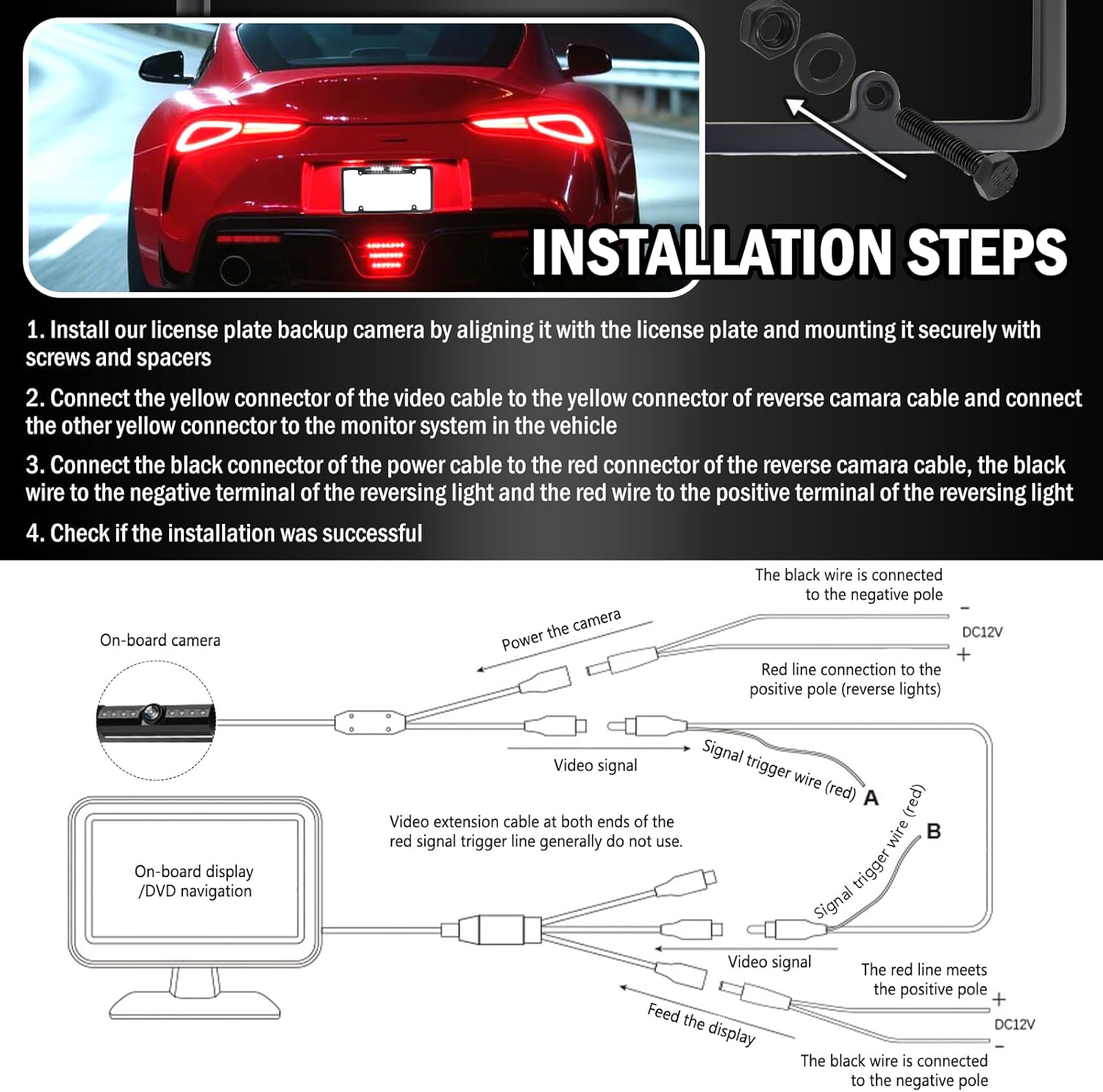 2026 New License Plate Backup Camera with 8 LED Lights,Waterproof License Plate Reverse Camera with 170° Wide Angle & Night Vision,Universal Back up Cameras Licenses Plates Mount