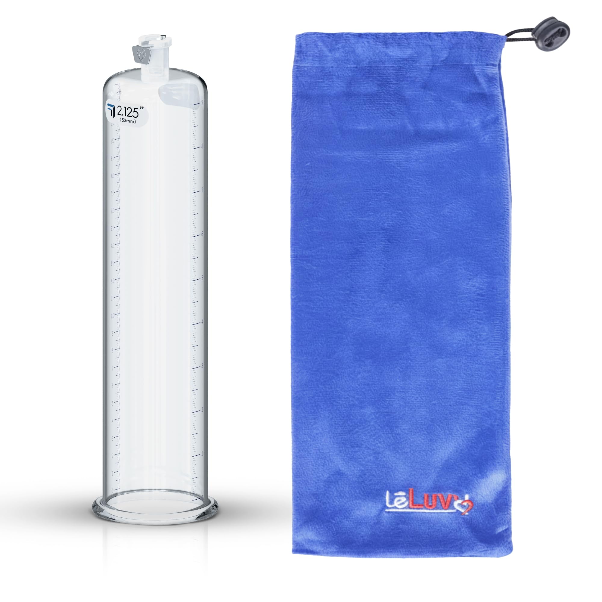 LeLuv Vacuum Cylinder for Enhancement Pumps Seamless Untapered Medical-Grade Clear Acrylic with Measurement Marks and Locking Fitting 2.125 inch x 9 inch