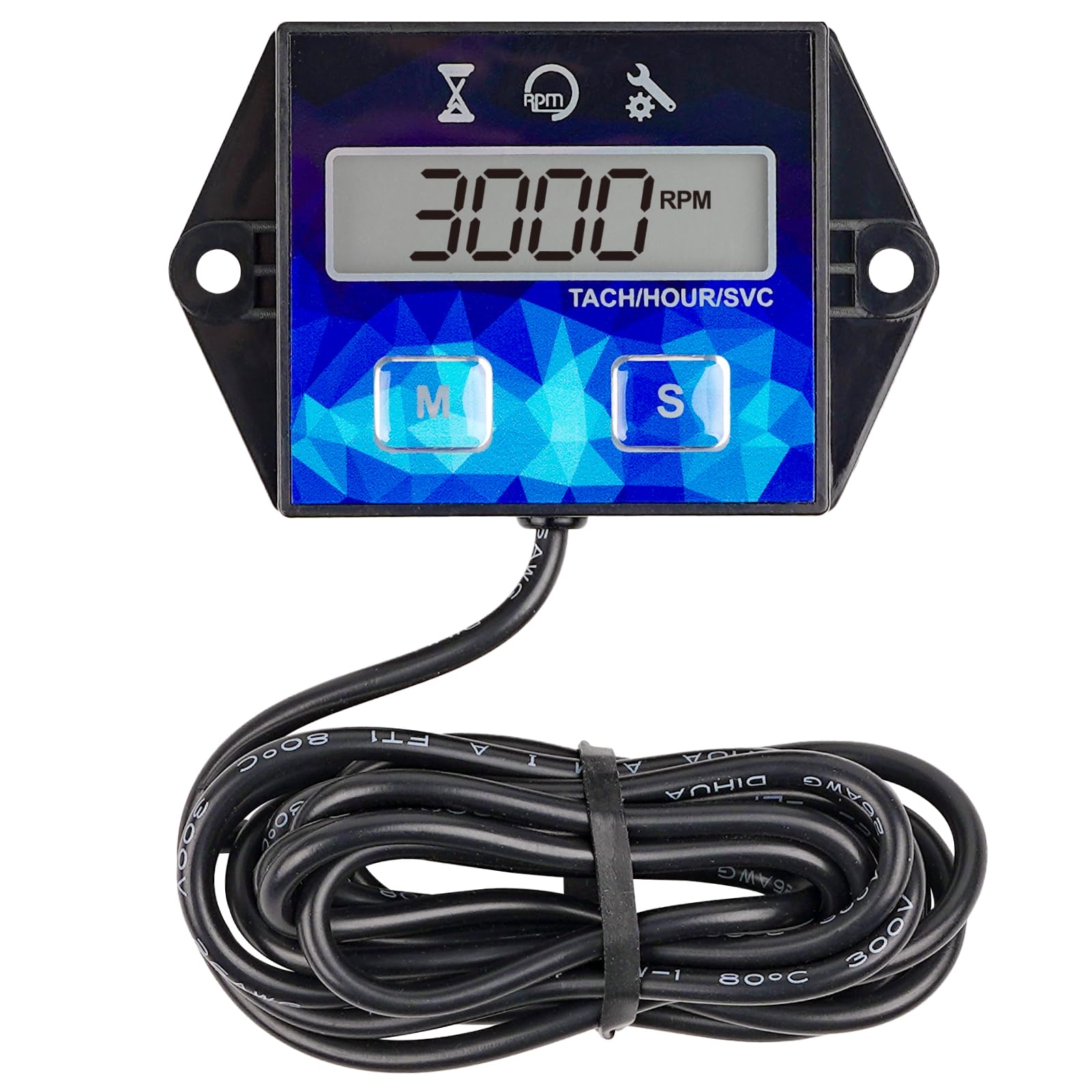 Taikemeti Digital LCD Waterproof Tach Hour Meter Maintenance Reminder Replaceable Battery Used in Lawn Mower Tractor Motorcycle ATV