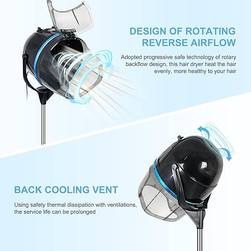 Miniatura 6 de Nova Microdermabrasion Professional Hooded Floor Hair Dryer Adjustable Bonnet Hair Dryer Stand Up with Timer and Rolling Wheels for Beauty Spa Home