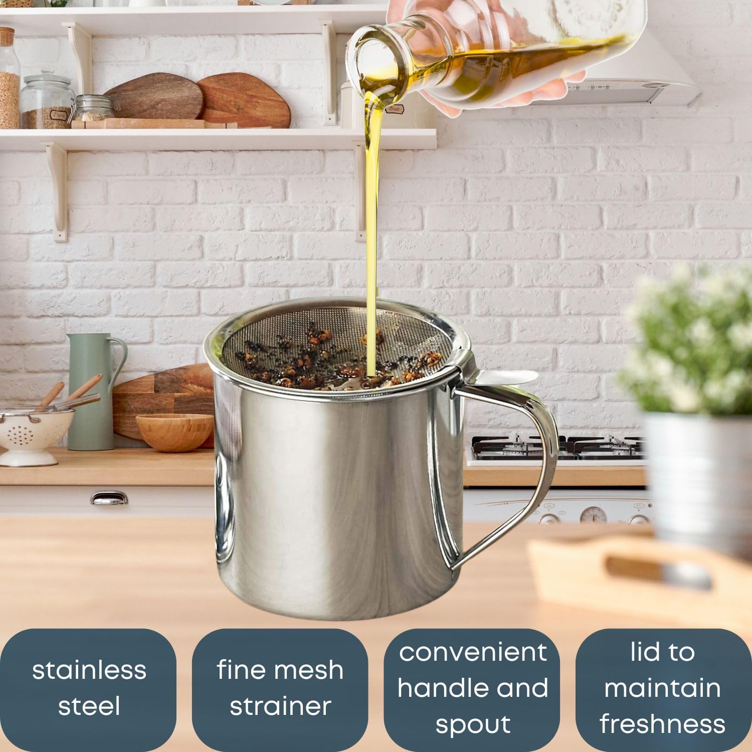 Cocina Acero Inoxidable Almacenamiento de Aceite Guardián Freidora Amigo 5