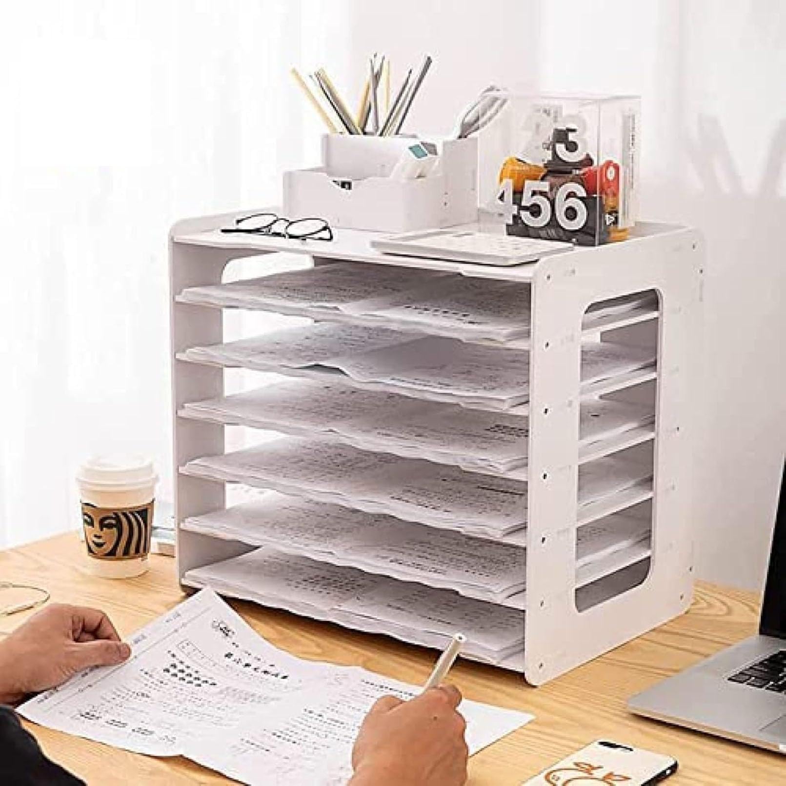 Extra große A3-Papierregale für Büro und Schule, weiß, Schreibtisch-Aktenregale, Schreibtisch, Briefablage, Zeitschriftenhalter