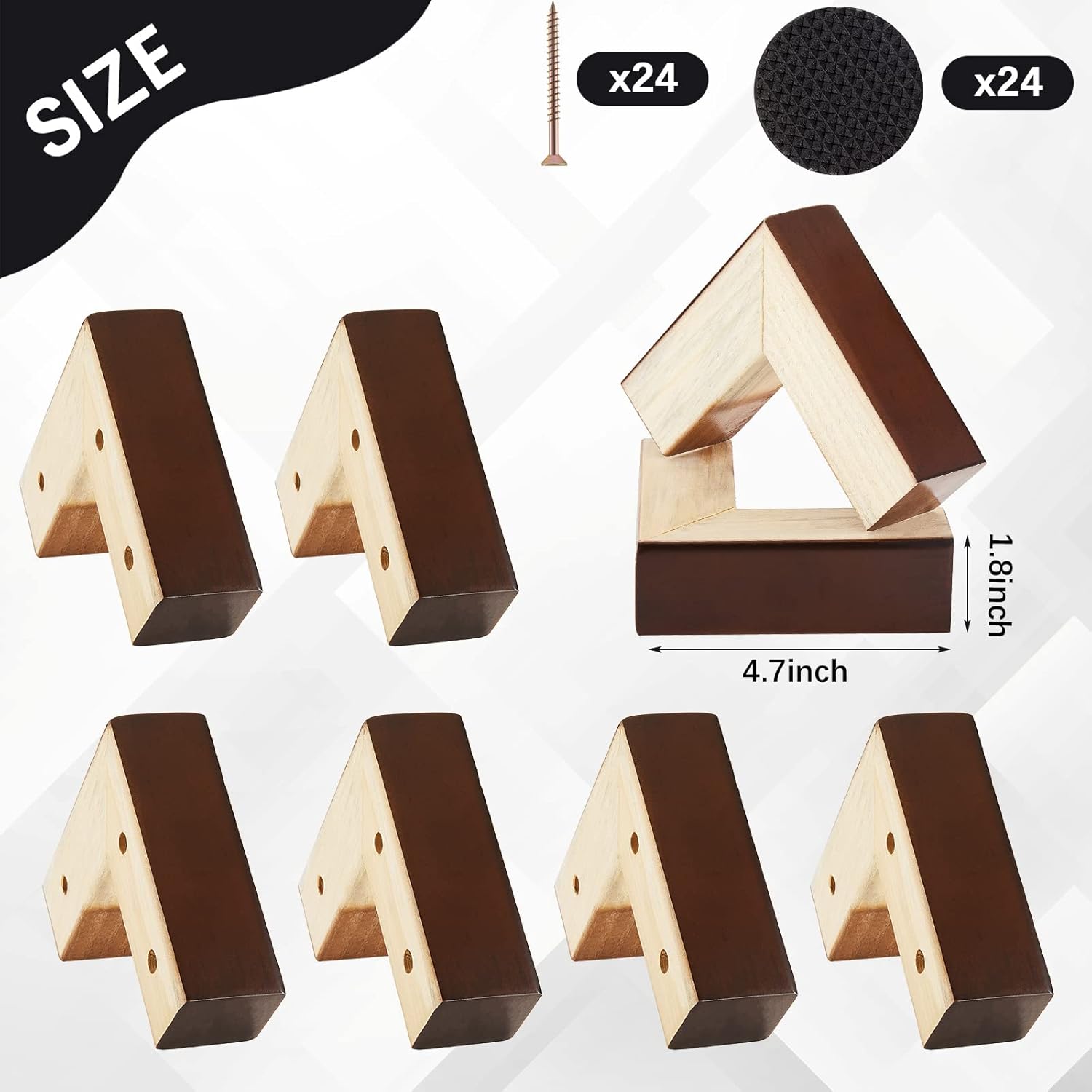 Juexica Set of 8 Wooden Bed Riser 1.8 Inch High Sofa Feet with Metal Screws and Rubber Pads l Shaped Furniture Legs Furniture Risers Couch Legs Replacement Sofa Feet Dresser Leg for Coffee Table Bed