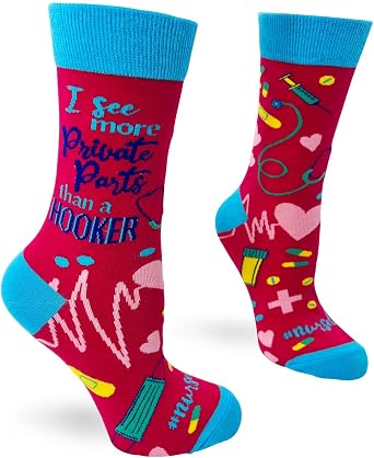 Fabdaz Womens Funny Socks for Nurses, I See More Private Parts Than a H-oker - 1 Pair, 1 Size Fits Most