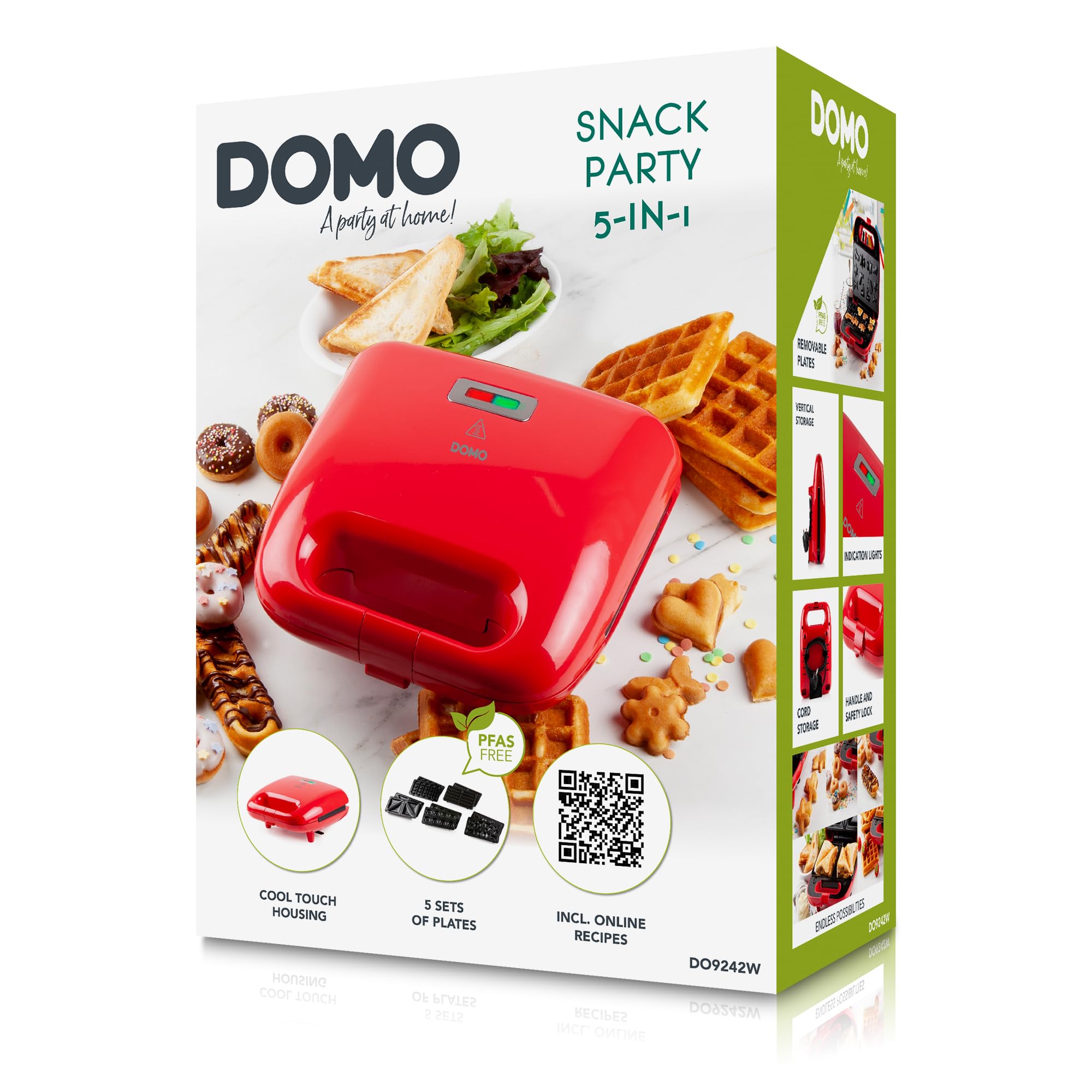 Domo DO9242W 5 en 1 Snack Party Maker Plastoc/Metal, 750 W, Rojo