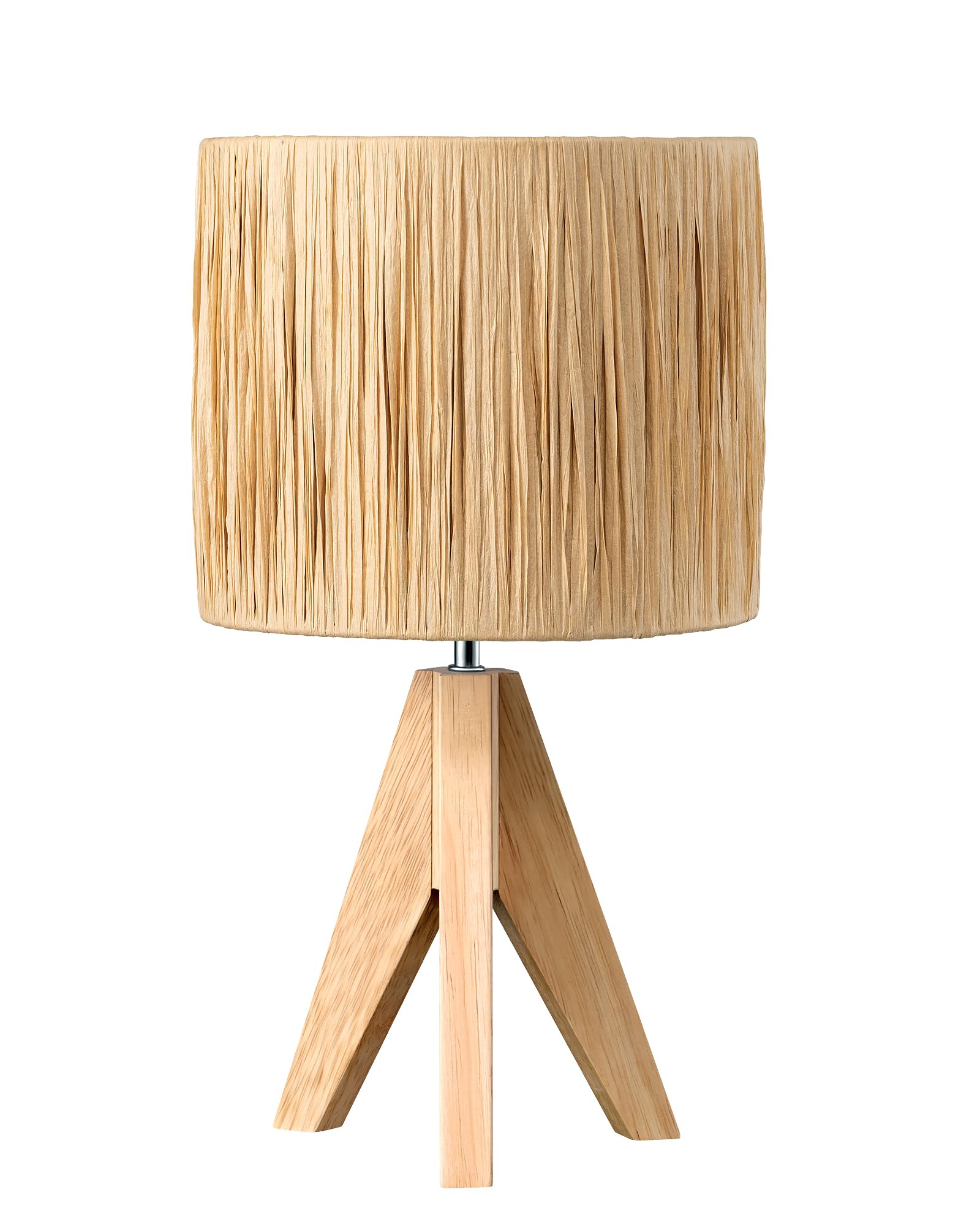 EDISHINE Small Rattan Table Lamp, Rustic Wood Tripod Bedside Lamp, Wrinkled Paper Lampshade