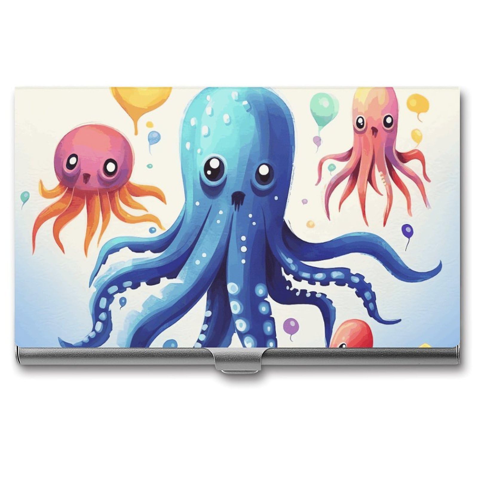 JTREHY Colorful Squid Octopus Business Card Case Convenient to Carry Business Card Dispenser Durable Not Prone to Wear And Tear Business Card Holder for Men & Women