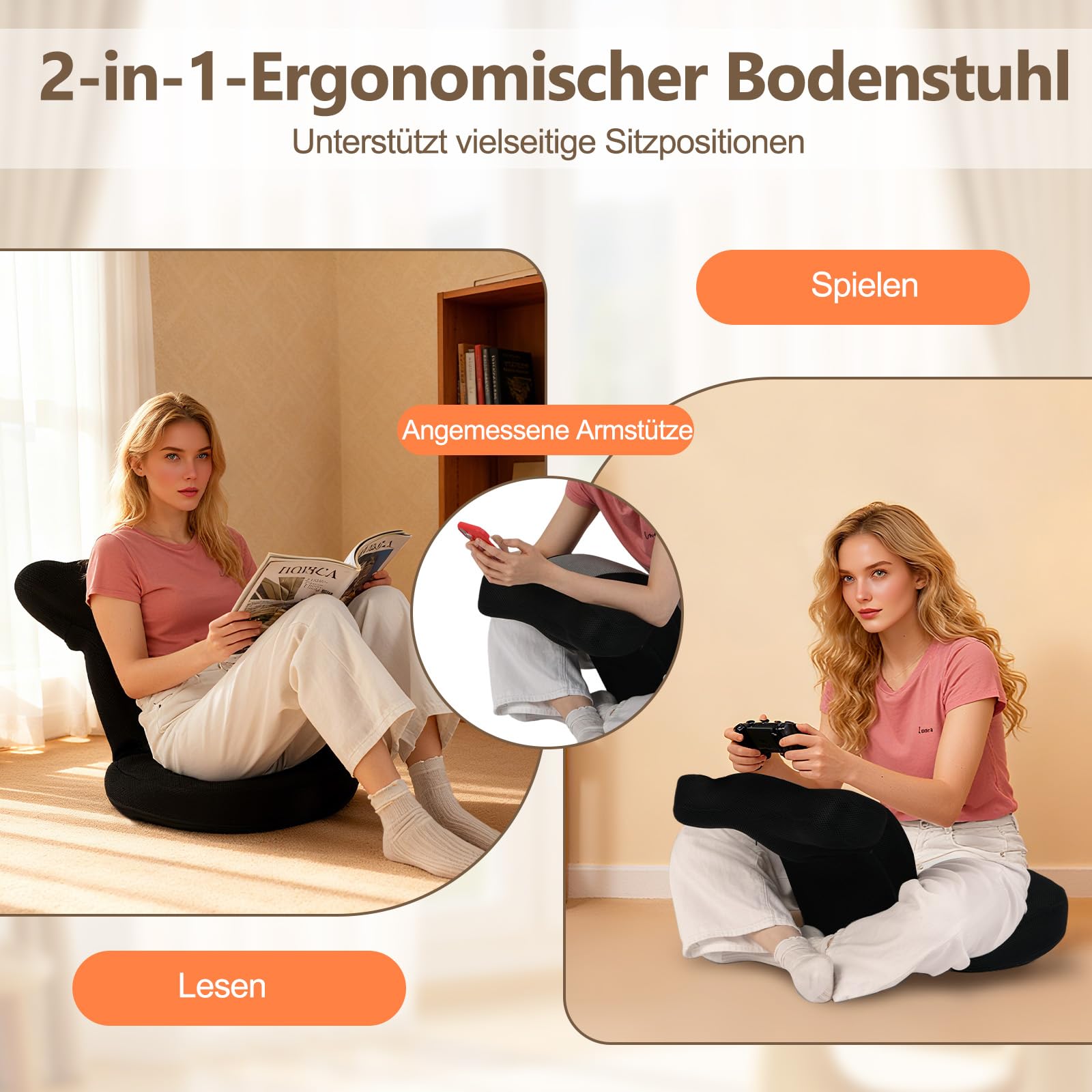 GOPLUS Bodenstuhl, Bodensofa mit Verstellbarer Kopfstütze & Rückenlehne, Bodensessel klappbarer mit Schlaffunktion & Liegefunktion, Floor Chair, Lazy Sofa, Meditationsstuhl für Wohnzimmer (Grau)