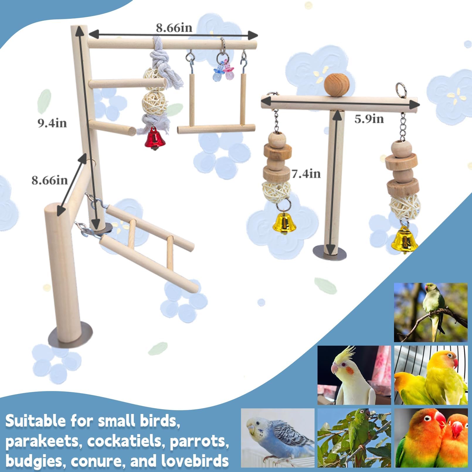 PINVNBY Parque Infantil para pájaros, Loros, Gimnasio, Jaula para periquitos, Soporte de Madera para corralito, escaleras para Masticar, Escalar, Juguete de Jaula de pájaros, Accesorios para cacatúa,