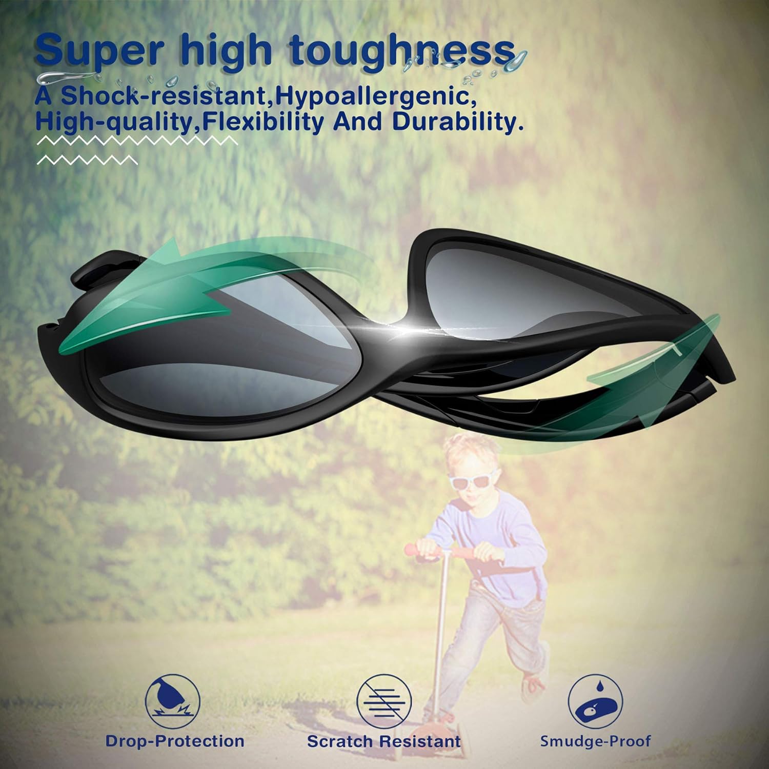 RIVBOS Kids Sunglasses Boys with Strap Polarized Rubber Flexible Shades for Toddler and Children Age 3-10 RBK025-2 Black: Clothing, Shoes & Jewelry