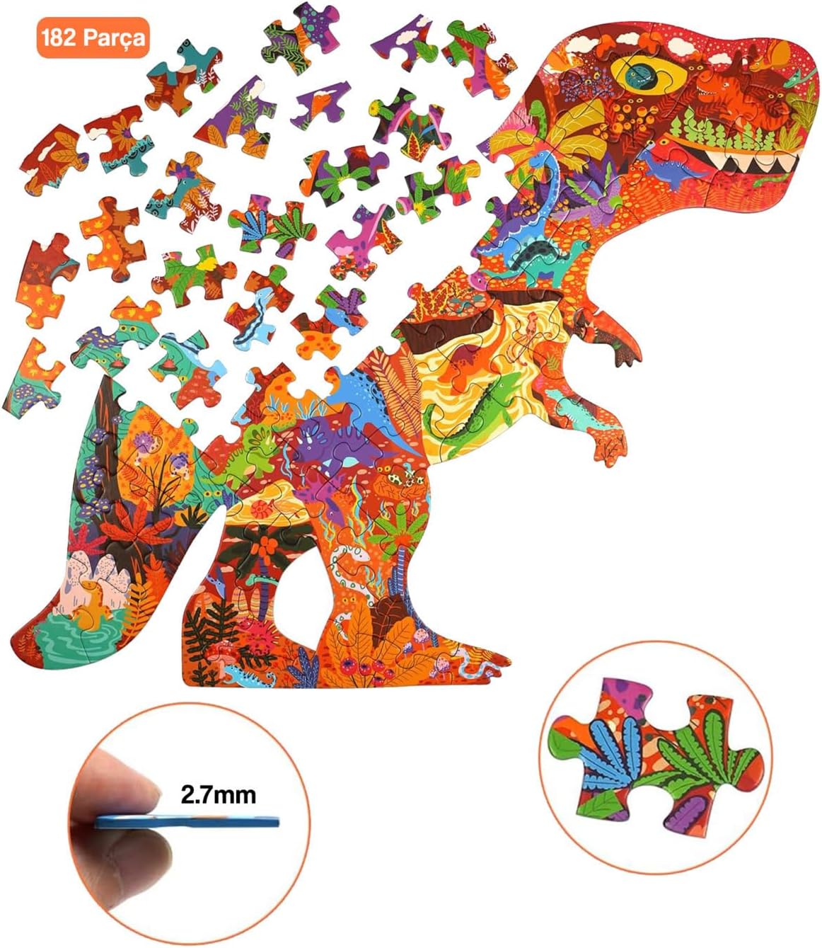 Wooden Puzzle Colorful Animals Dinosaur Series Boxed Toy for 5+ Years and Adults 32x40 cm