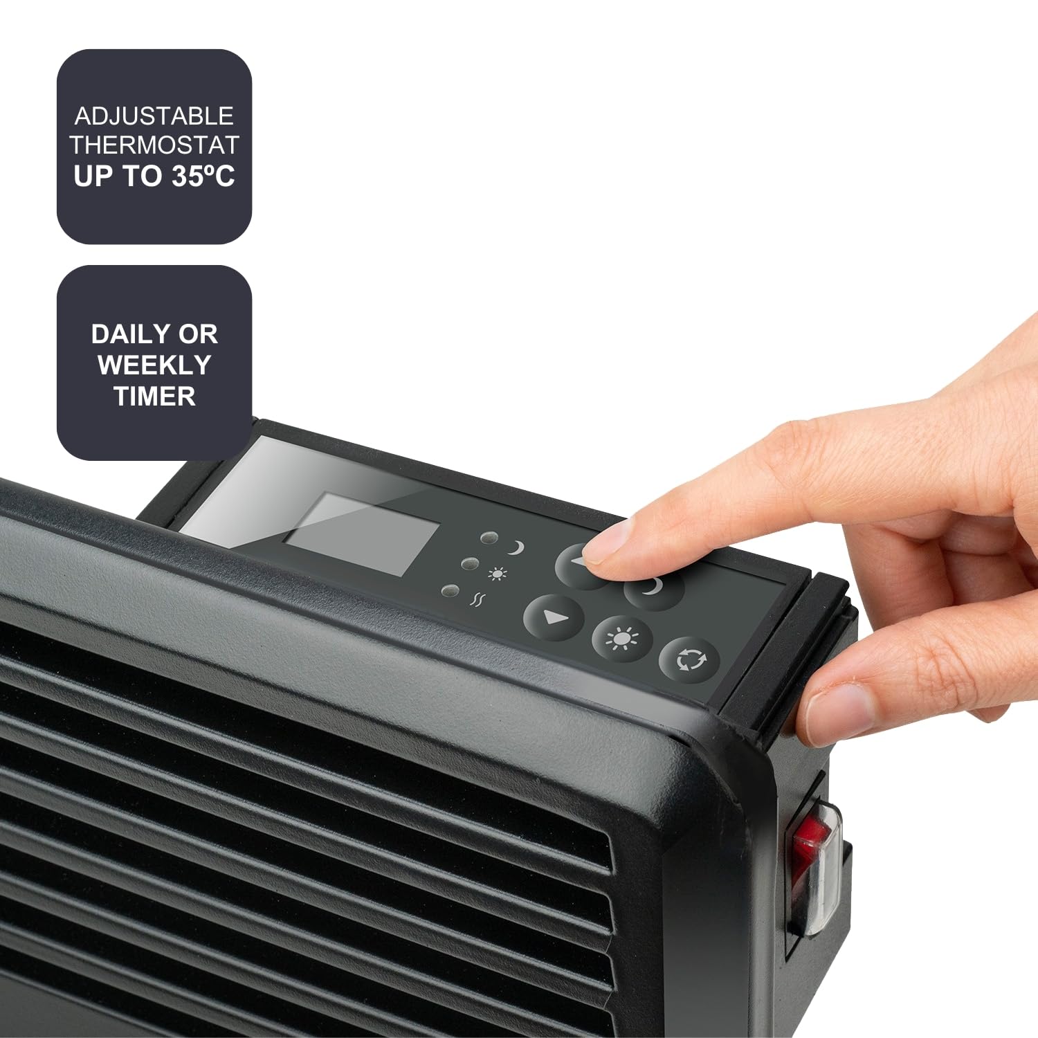 BLACK+DECKER BXCSH1800E konwektor, 1800 W, 240 V, konwektor stojący, opcjonalnie również montaż ścienny, przełącznik wł./wył., eleganckie wzornictwo, czarny