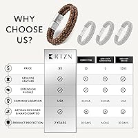 Vista 5 de RTZN® Brown Leather Bracelet for Men – Premium Artisan Handcrafted Mens Leather Bracelet – Multi-Stand Mens Bracelet Leather Collection Beaded