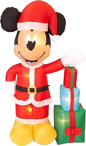 Miniatura 1 de Gemmy Mickey Mouse inflable de Navidad de 7 pies de alto vestido con traje de Papá Noel con regalos de aire soplado para interiores y exteriores,