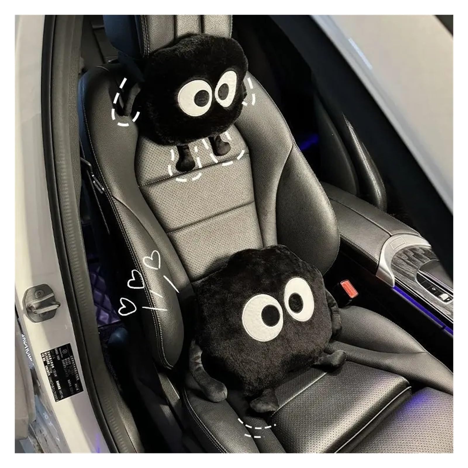 Hviyroi car seat cushion Cute Coal Ball Car Headrest Kids Sleeping Neck Pillow(Two-piece set)