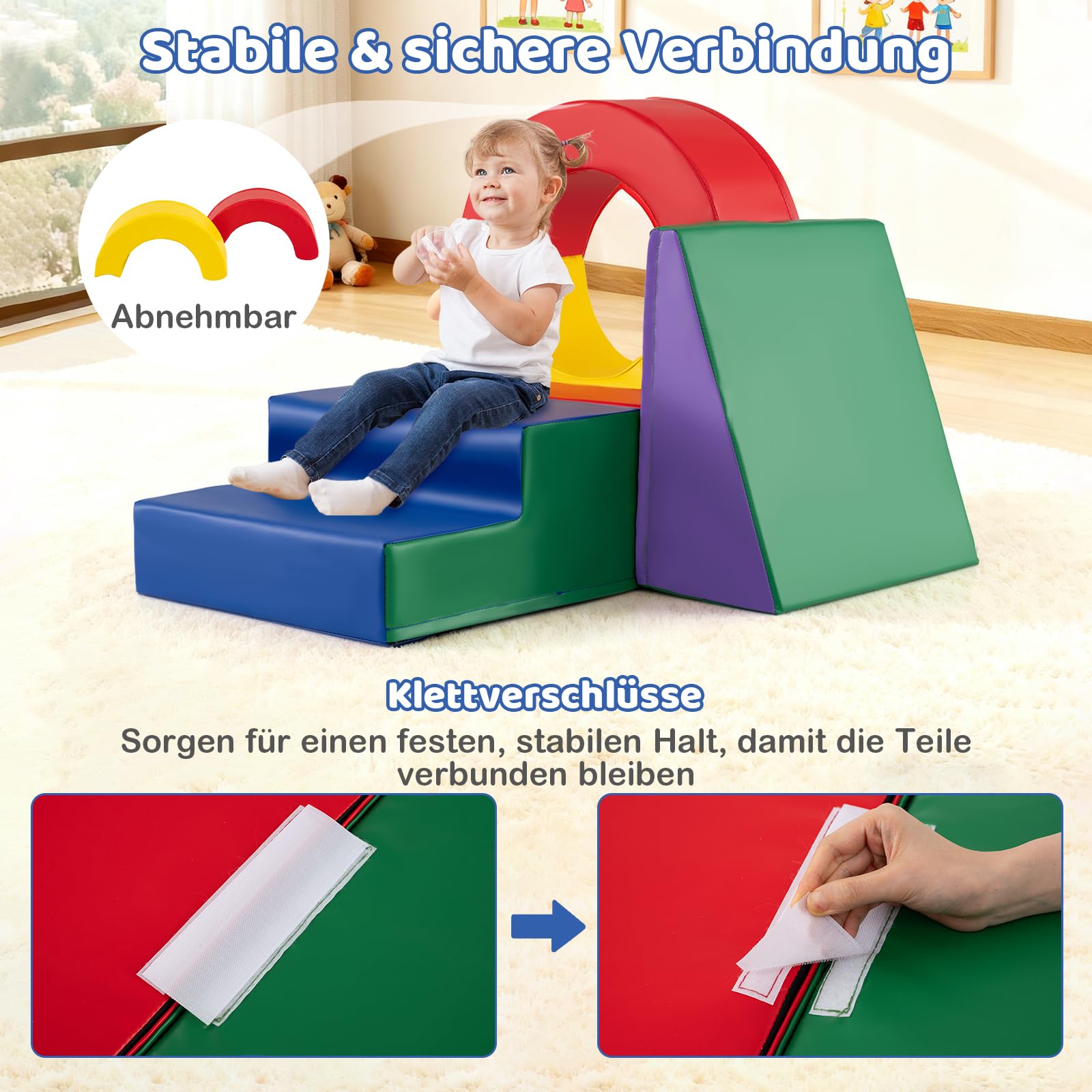 COSTWAY 5 teilige Schaumstoffbausteine Kinder, Softbausteine XXL mit Tunnel, Treppe & Rutsche, Riesenbausteine aus Schaumstoff zum Klettern & Krabbeln, Großbausteine für Kinderzimmer, Spielzimmer
