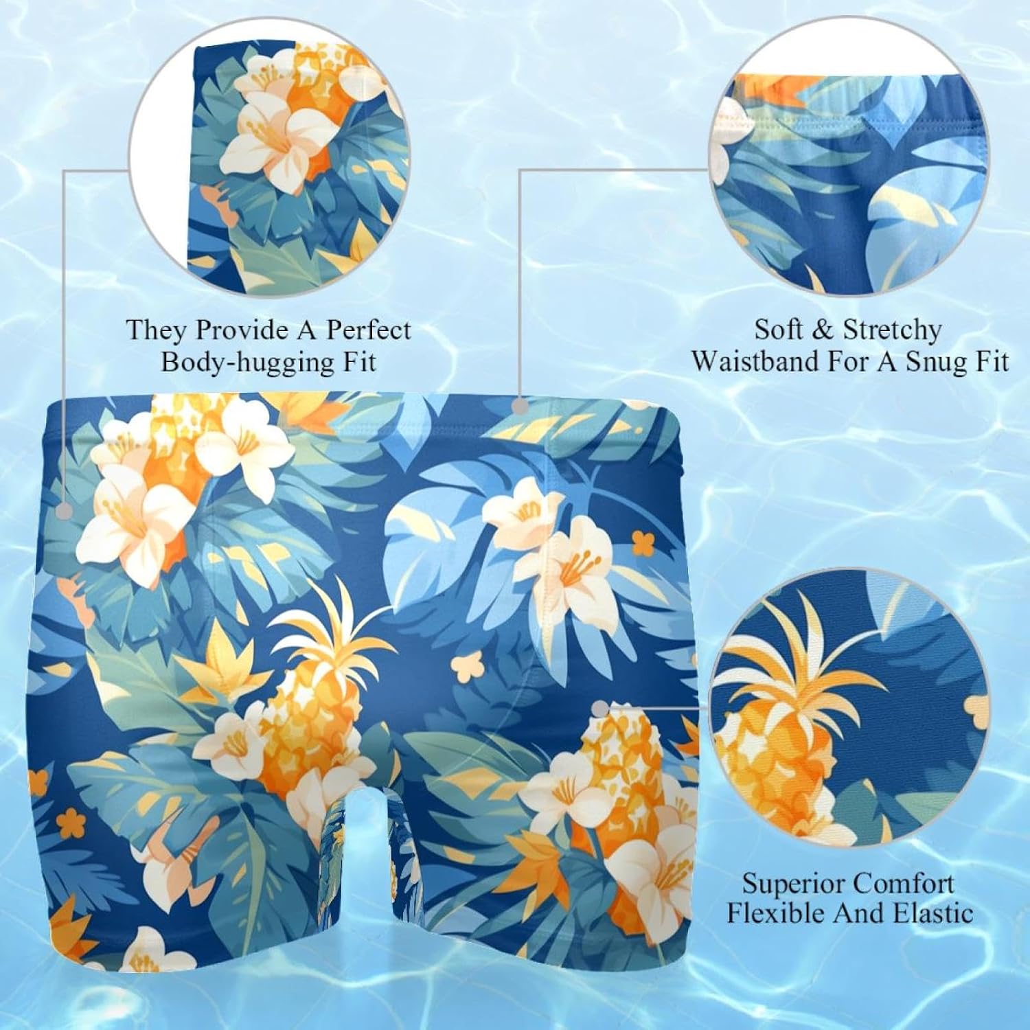 Mens Pineapple Flowers-1373 Swim Trunks Elastic Waistband Short Mens Bathing Suit, S,