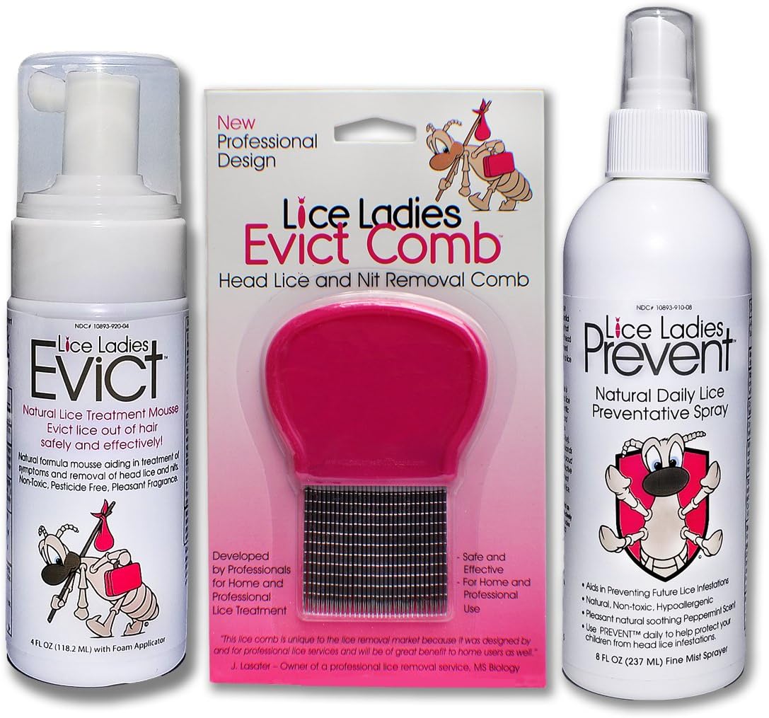 Lice Ladies Kids Lice Treatment Pack Safe Lice Treatment for Kids | Stops Lice, Lice Eggs, Super Lice, Nits| 3pc Kit | Daily Lice Prevention Spray, Stainless Steel Lice & Nit Comb