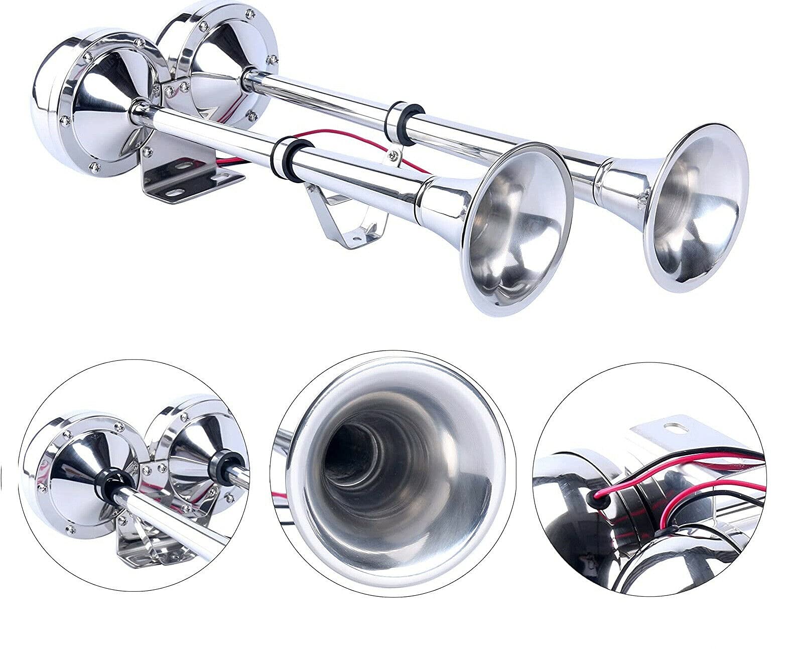 Flexzon Corno ad aria 12 V Elettrico Super Forte Doppia Tromba Marine Grade Barca Acciaio Inox