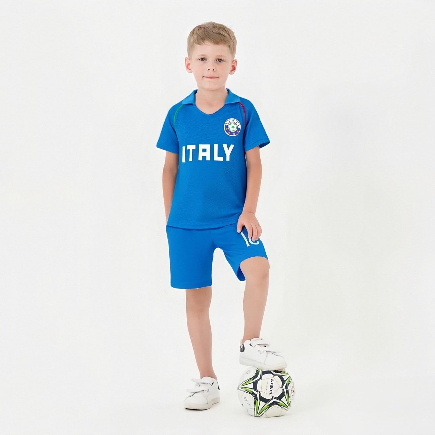 Cnins Italia Youth Football Kit 5-6T | Kids Soccer Training Uniform Set with Socks | Dri-Fit Jersey & Athletic Shorts (ITSK,6T)