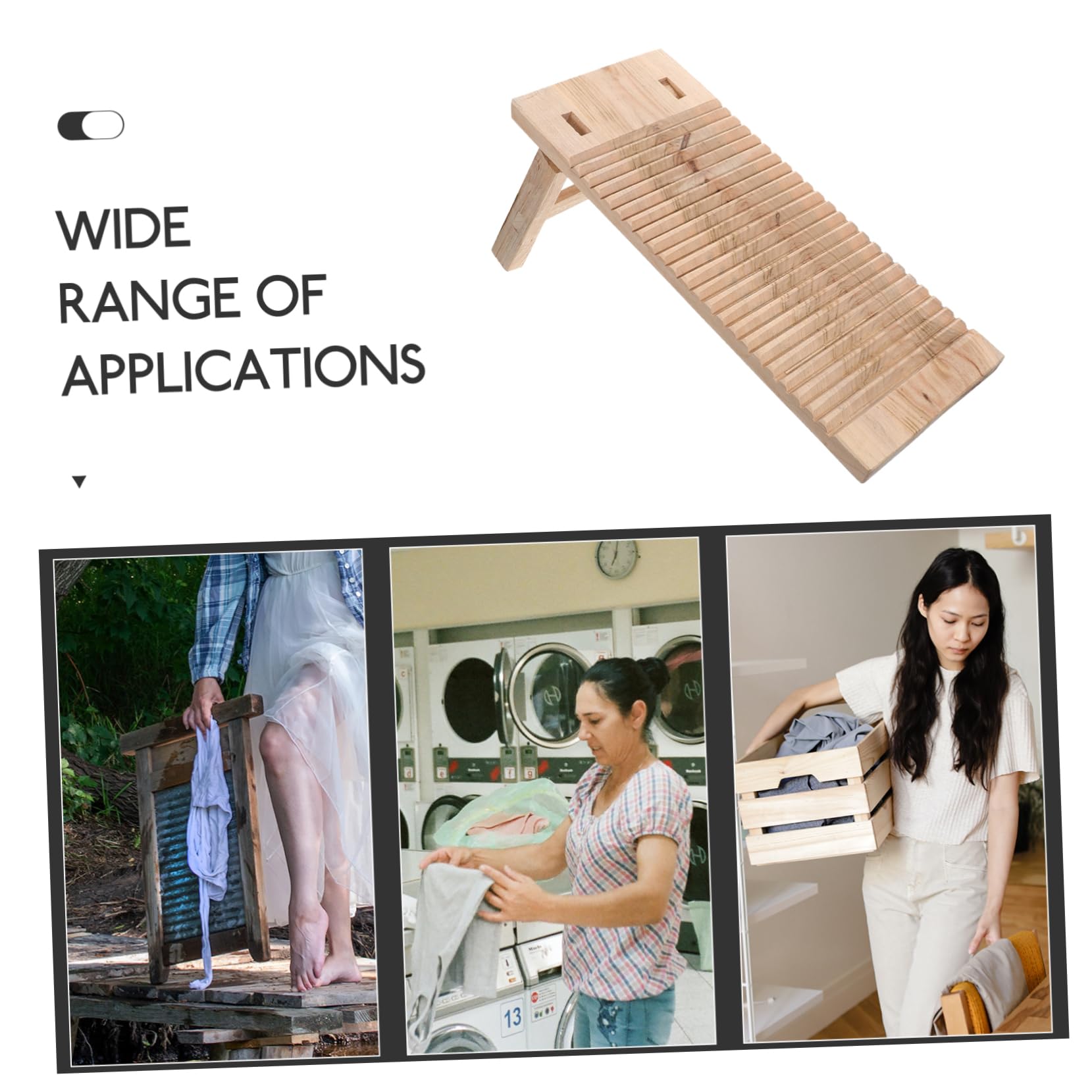 GLEAVI Tabla de Lavar de Madera Maciza Práctica y Antideslizante Patas, Superficie Pulida y Diseño Resistente para Lavar Ropa a Mano Hogar