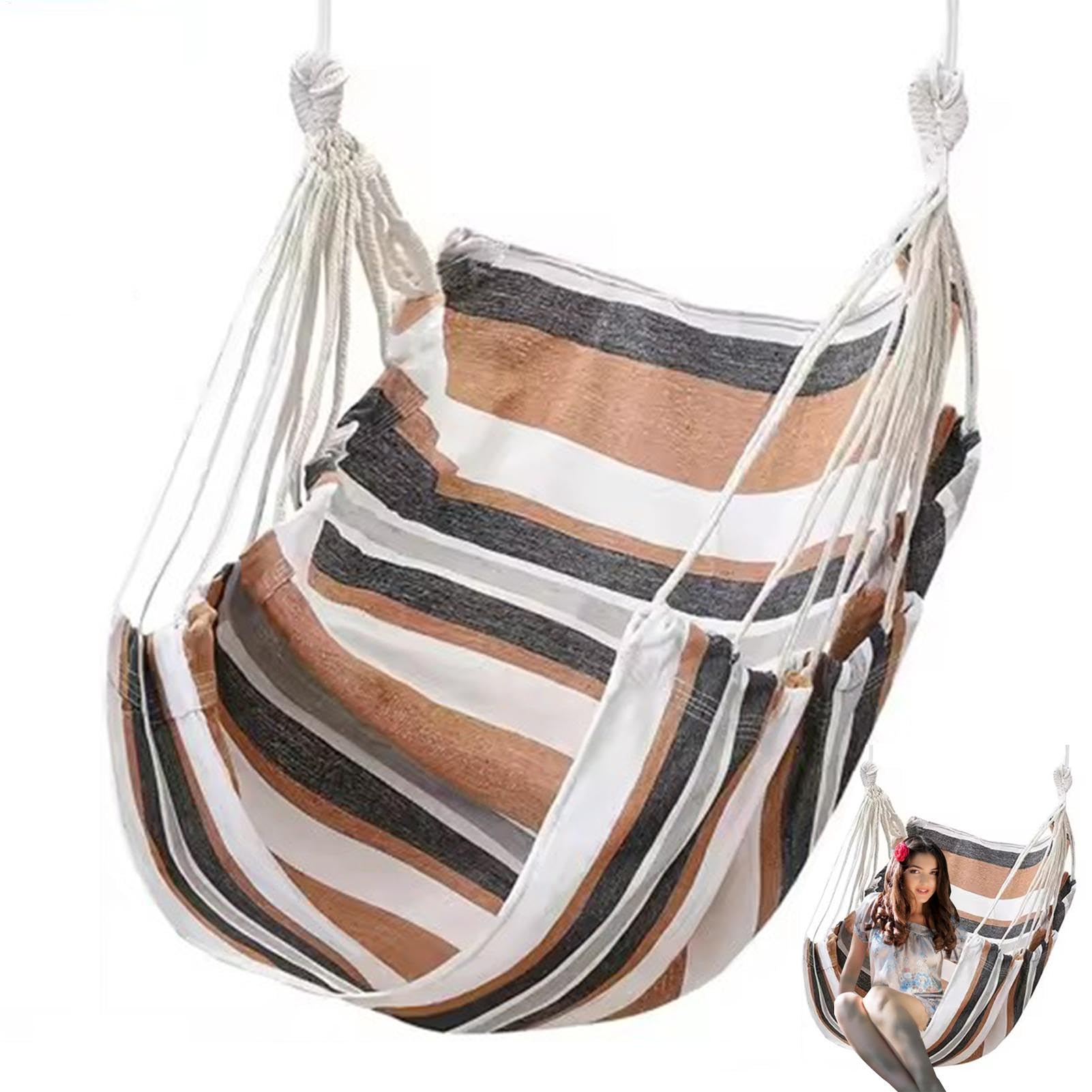 Indoor Hammock Chair, Outdoor Large Hanging Seat, Heavy-Duty 500 Lbs Thick Canvas Swing for College Dorm, Porch, Patio, Bedroom, Comfortable Relaxation Lounger, 51.18x39.37 Inches