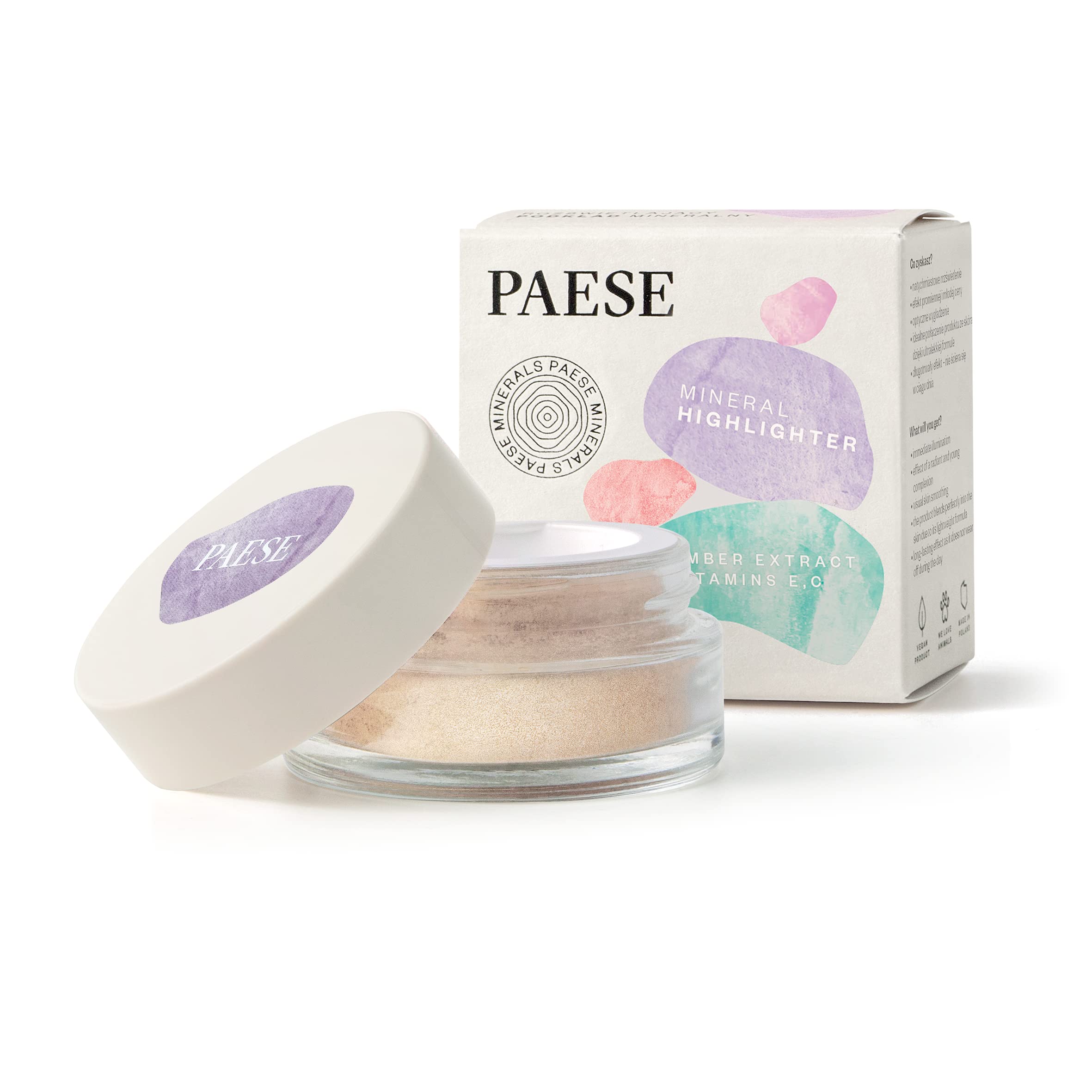 Paese Cosmetics Mineral Highlighter, Neutral, Champagne Shade with a Conditioning Effect, Highly Pigmented, For All Skin Types, Illuminated Complexion Effect, 6g