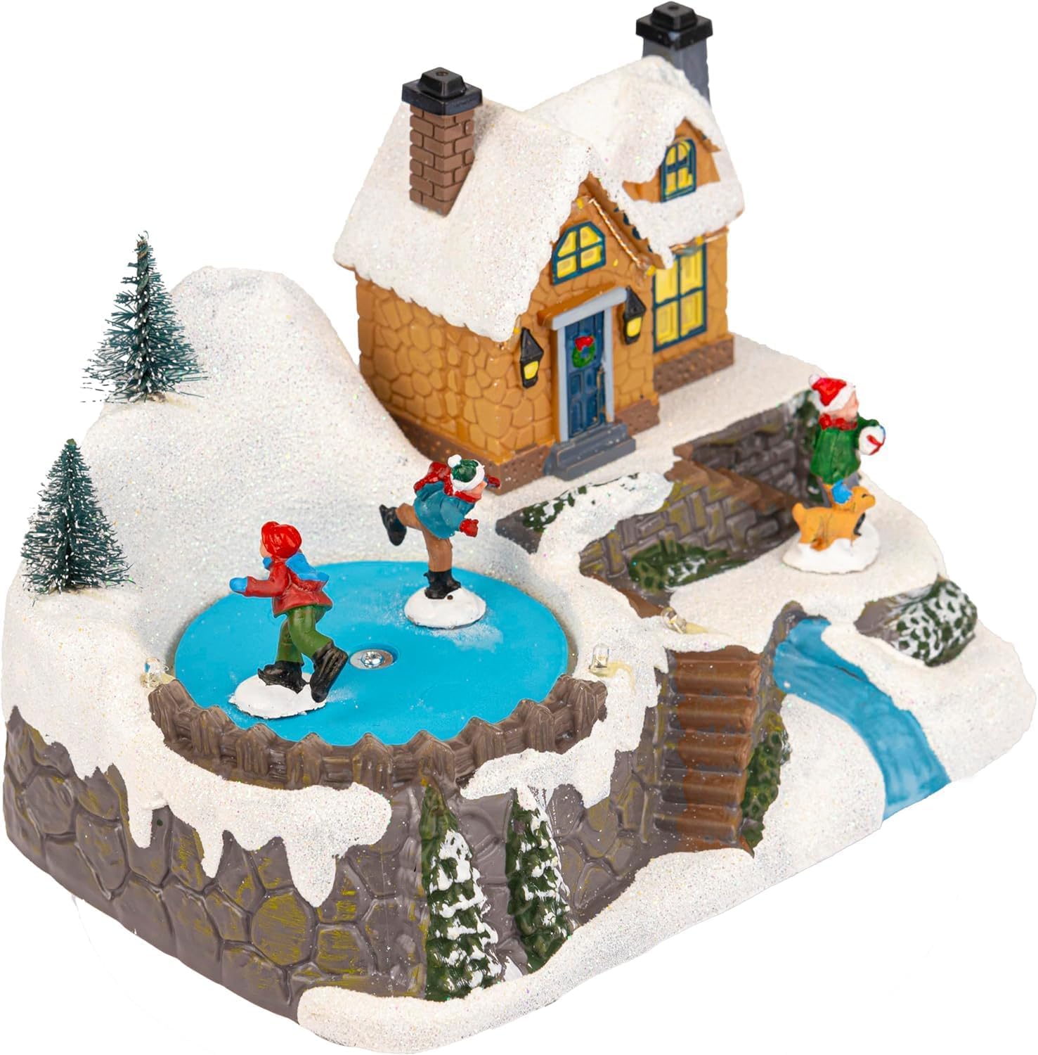 Marco Paul Interiors Multicolor Christmas Scene Traditional Festive Village Scene Light Up Christmas Ornament Decoration With Led Multi Colour Xmas Lights Battery Operated Usb Connection (Traditional, Swings)