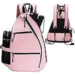 Sucipi Pickleball Bag - Men\'s -Women\'s Pickleball Backpack, Adjustable Sling Bag w/Fence Hook/Large Capacity/Safety Pocket-Pink