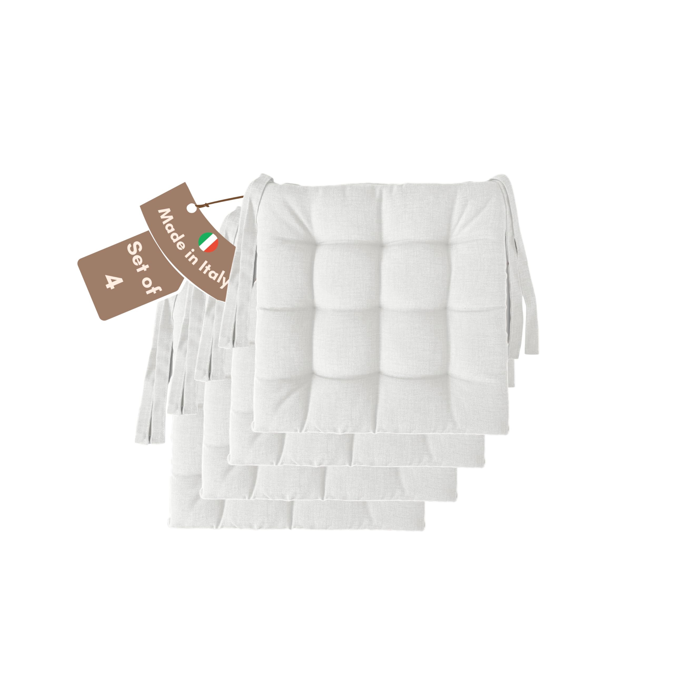 Il Tuo Artigiano Design Set of 4 or 6 Cushions for Kitchen Chairs, Made in Italy, Kitchen Chair Cushions, Set of 6, 40 x 40 cm, Thickness 6 cm, Sponge and Soft Acrylic Padding (4, Natural) — image 1