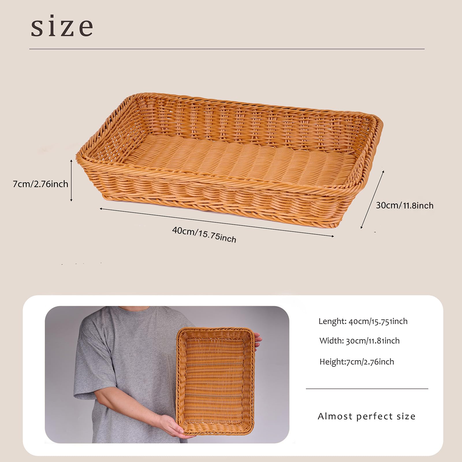 Cesta de pan, cesta de mimbre de 16 pulgadas, paquete de 10 cestas de pan para servir, cestas rectangulares impermeables para verduras, frutas, lavado y almacenamiento de alimentos