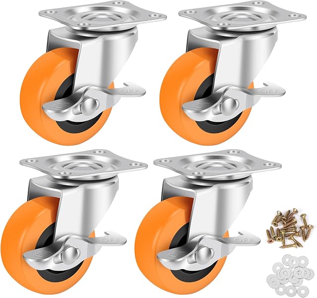 2.5 Roues de Roue de Inch, Roulettes 4,Roulette robuste avec frein, Roues pivotantes de la plaque supérieure Roulettes industrielles Roue en polyuréthane, Roulette de verrouillage pour les chariots de meubles et l'atelier