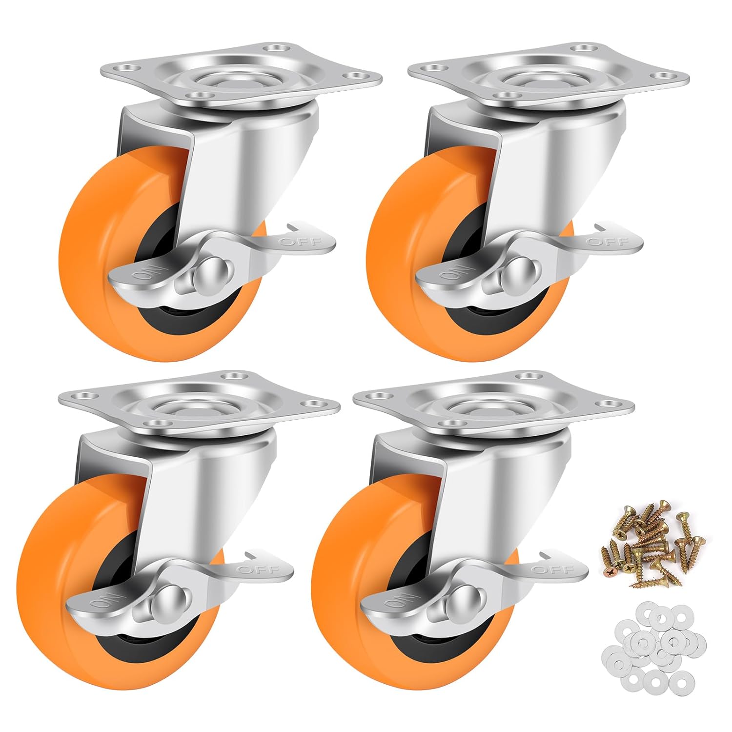 BOSGEOT 2.5 Inch Heavy Duty Caster Wheels Set of 4 with Brake - Swivel Locking Polyurethane Casters for Furniture, Carts, Workbench
