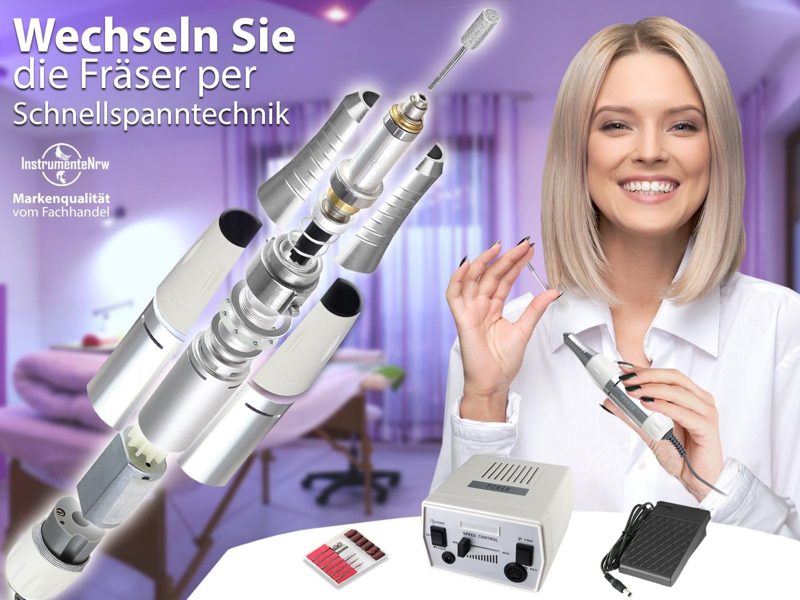 Fußpflegegerät zur Fußpflege mit starker Leistung | Elektrische Nagelfeile zur Hornhautentfernung für die elektr. Fußpflege mit Transportkoffer. Für Einsteiger oder Profis