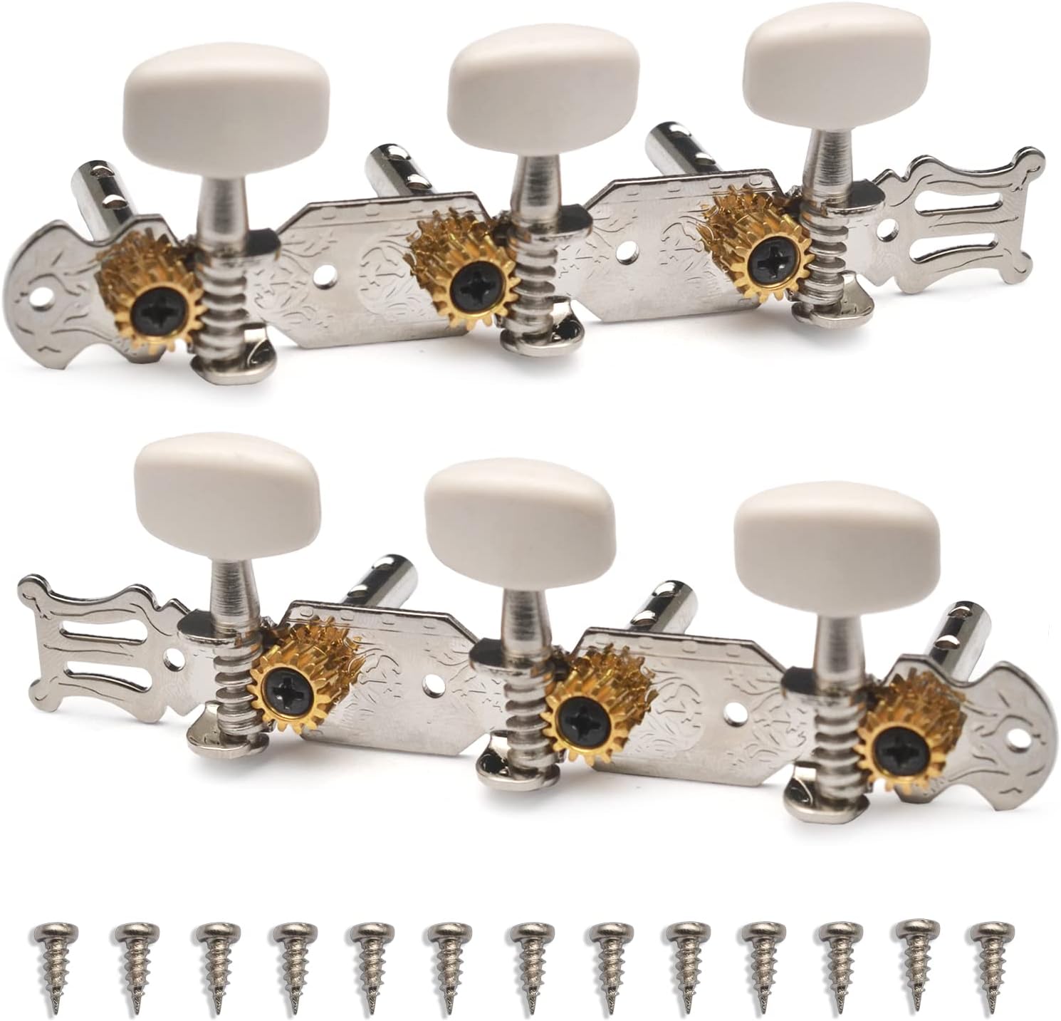 SAPHUEA set of 2 Pcs Chrome Two Hole Leg Classical Guitar Tuning Pegs Keys Tuners Machine Heads