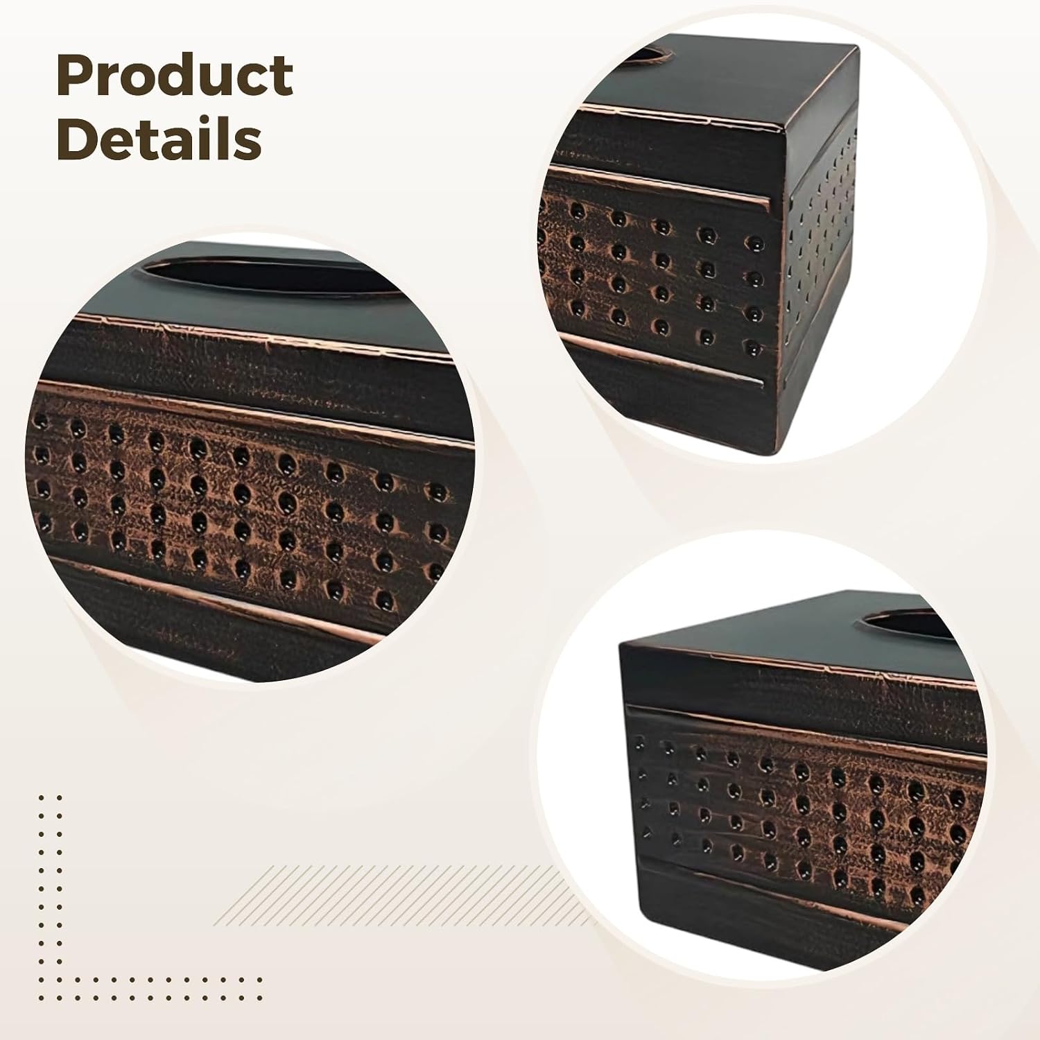 Galvanized Iron Tissue Box Cover, Rectangular with Hand Hammered Metal Accents, Rustic Vintage-Inspired Design, Rustproof, Decorative Holder for Home, Hotel, Restaurant