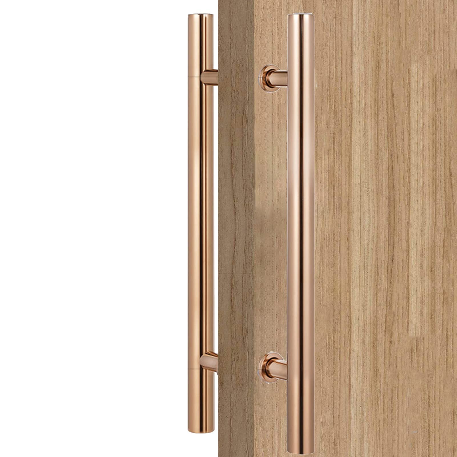 Poignée de porte chromée miroir et bois haut de gamme pour verre et grands accès