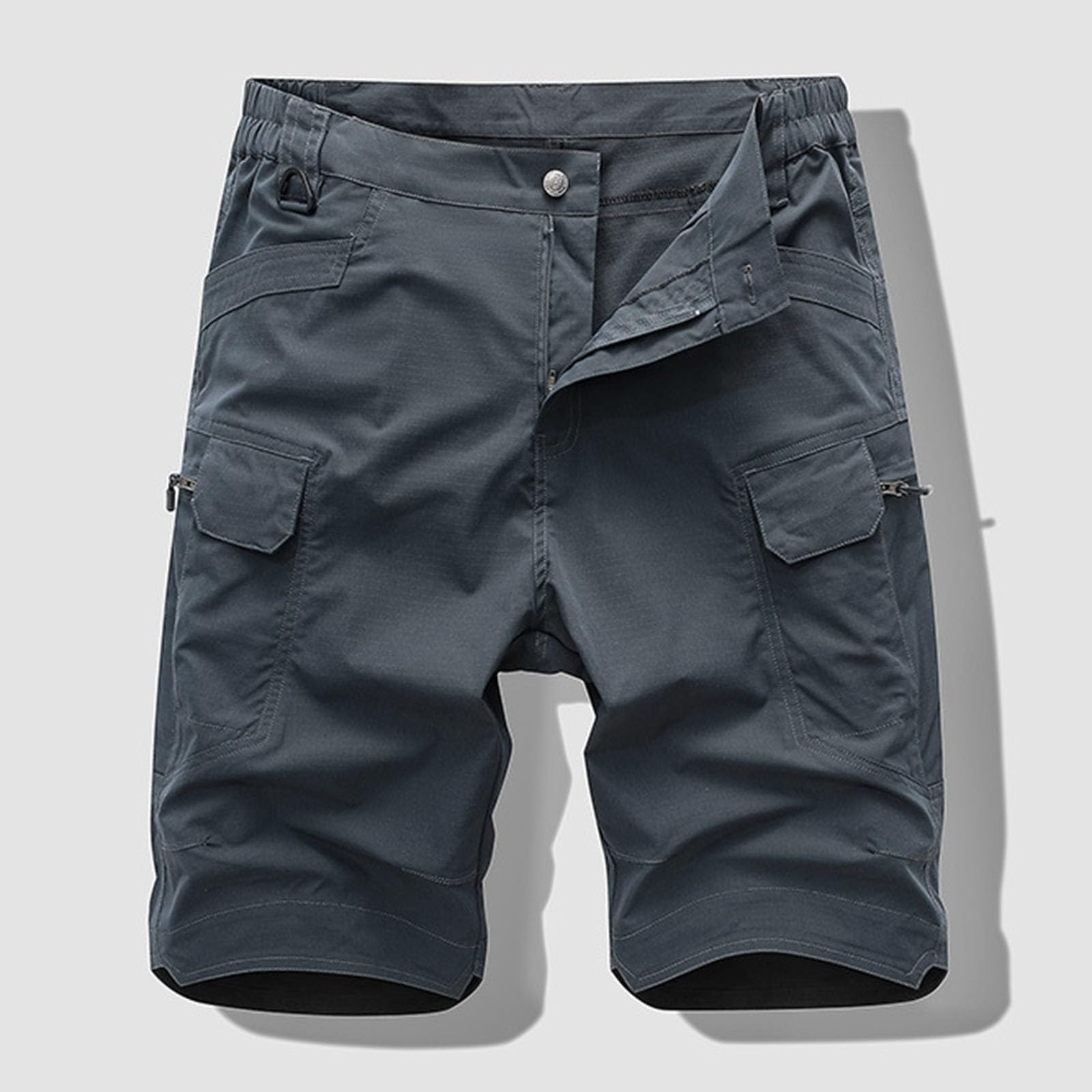 Men's Workout Gym Shorts Lightweight Stretch Breathable Summer Cargo Shorts with Zip Pocket Elastic Waist Work Short M Grey