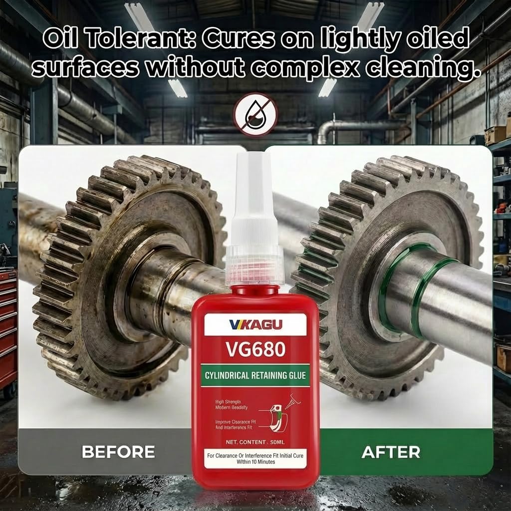 VG680 Retaining Compound (4 Pack), Industrial Grade High Strength Bearing Mount & Sleeve Retainer, Fix Loose Shafts & Cylindrical Assemblies, Fast Cure Anaerobic Adhesive for Workshop/Garage