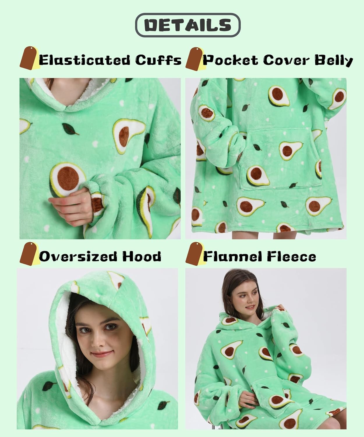 Wearable Blanket Hoodie, Men Women Soft Flannel with oversized Pocket Christmas Halloween Cozy Lounge Wear - Image 4