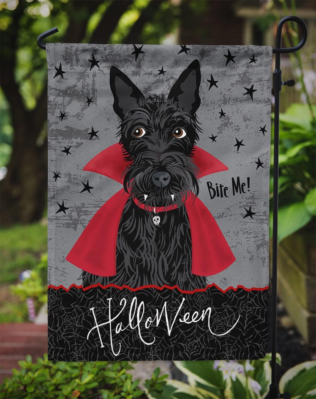 Caroline's Treasures VHA3037GF Halloween Vampire Scottie Garden Flag Mailbox Flag Decorative Yard Flag Banner Outside Patio Artwork Yard Flower Beds, Garden Size, Multicolor image 3