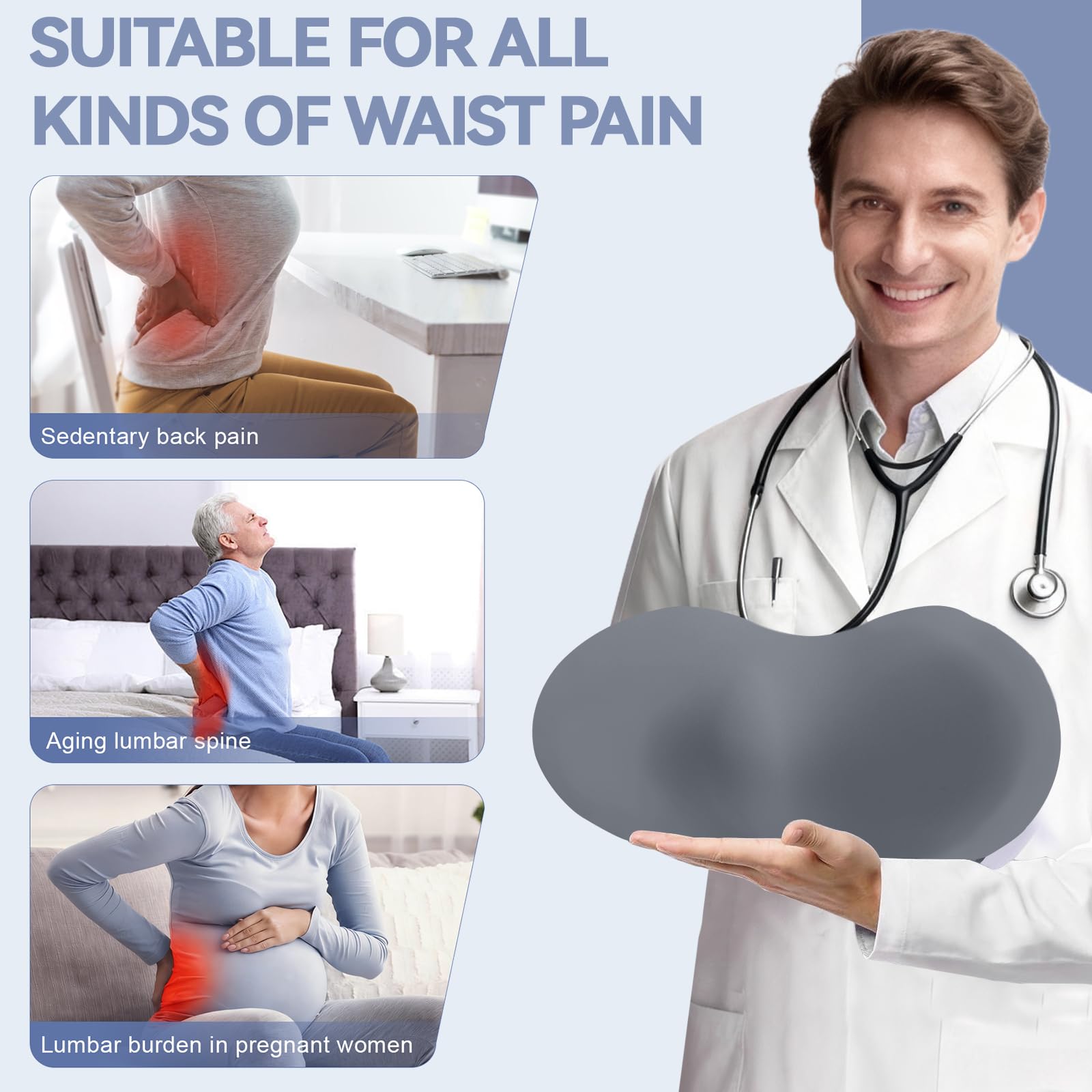 Cojin Lumbar, Cojín Lumbar Ergonómico para Silla de Oficina, Almohada Lumbar Dormir, de Espuma Viscoelástica para Aliviar el Dolor de Espalda Baja (Gris Oscuro)