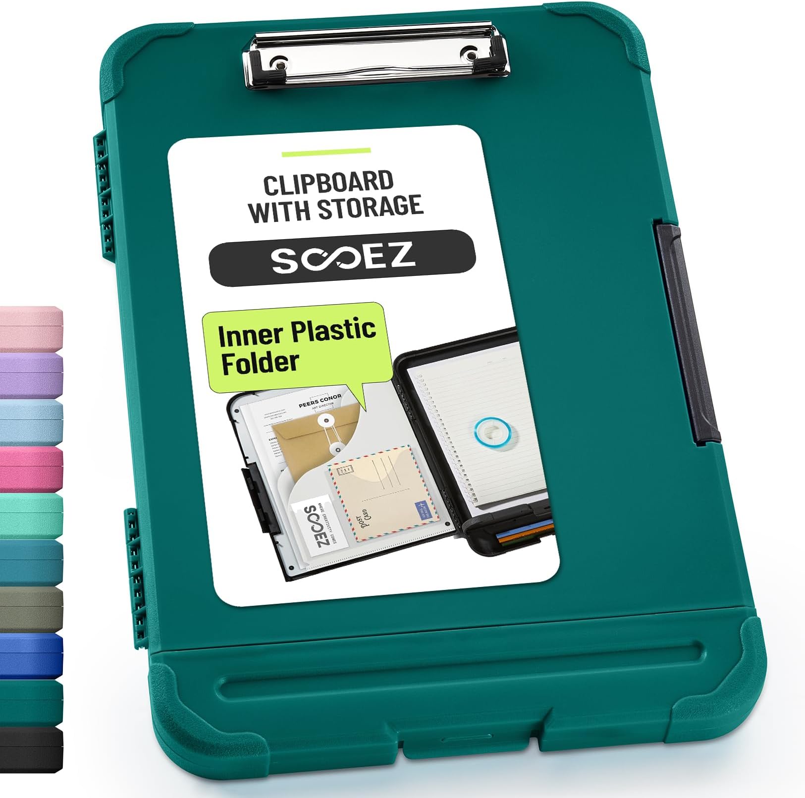Reinforced Clipboard with Storage, Inner Plastic Folder Attached, Heavy Duty Plastic Clip Boards 8.5x11 with Pen Holder, High Capacity Nursing Clipboard for Teacher Office Home, Letter / A4 Size