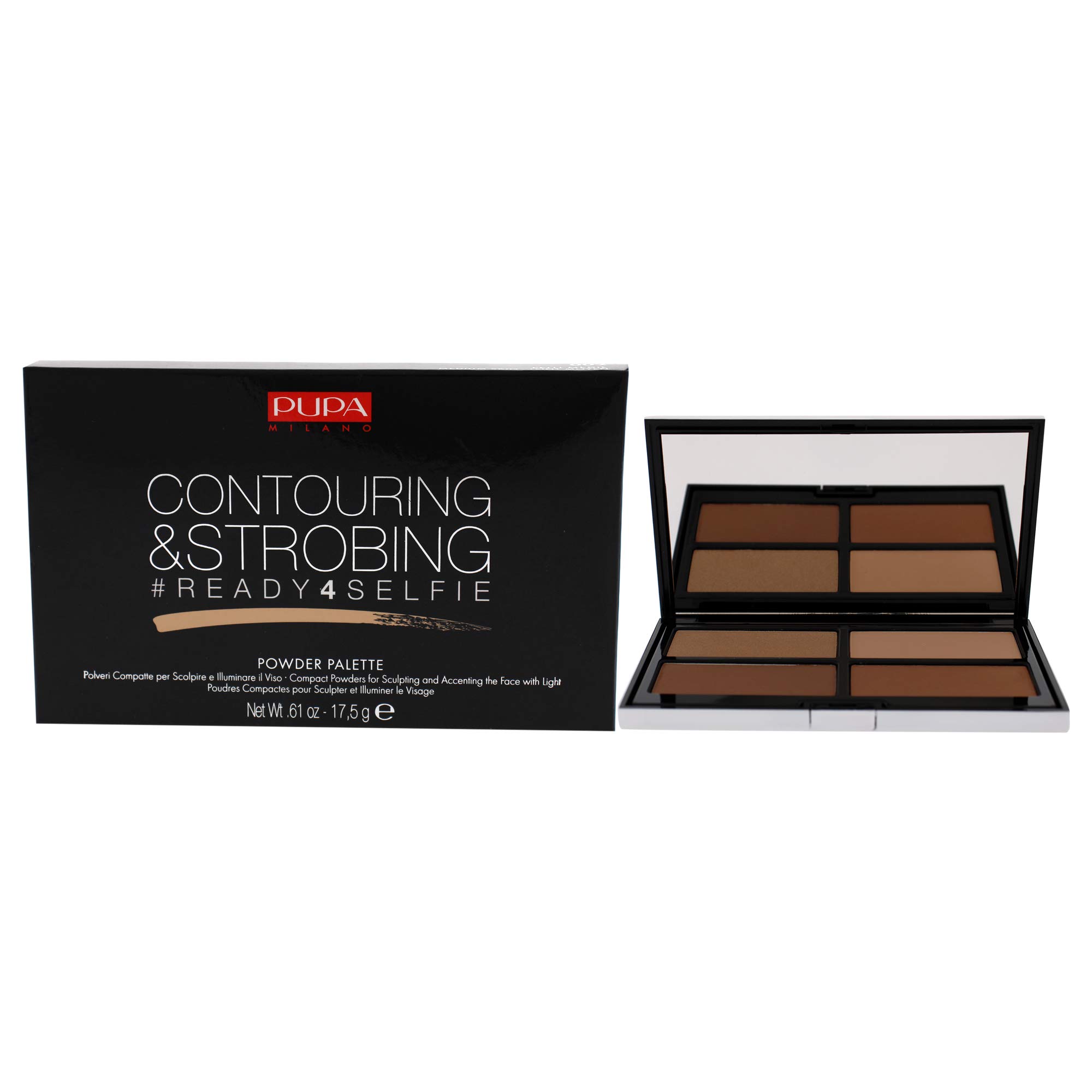 Pupa Milano Ready 4 Selfie Contouring and Strobing Compact Powder Palette - For a Perfect Hold - Create a Natural Looking Light - Illuminate and Sculpt the Face - 002 Medium - 0.61 Oz