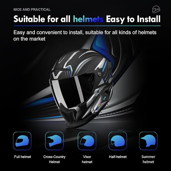 LUVIN Helmet Bluetooth Headset, Motorcycle Intercom Front & Rear 2-Riders, IP65 Waterproof, 1000mAh, Motorbike Helmets Bluetooth Headphone Earbuds for Men Birthday Gifts (Black 2Pack)
